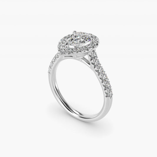 French Pav? Diamond Halo Engagement Ring in Platinum (1/2 ct. tw.) - Pear Center