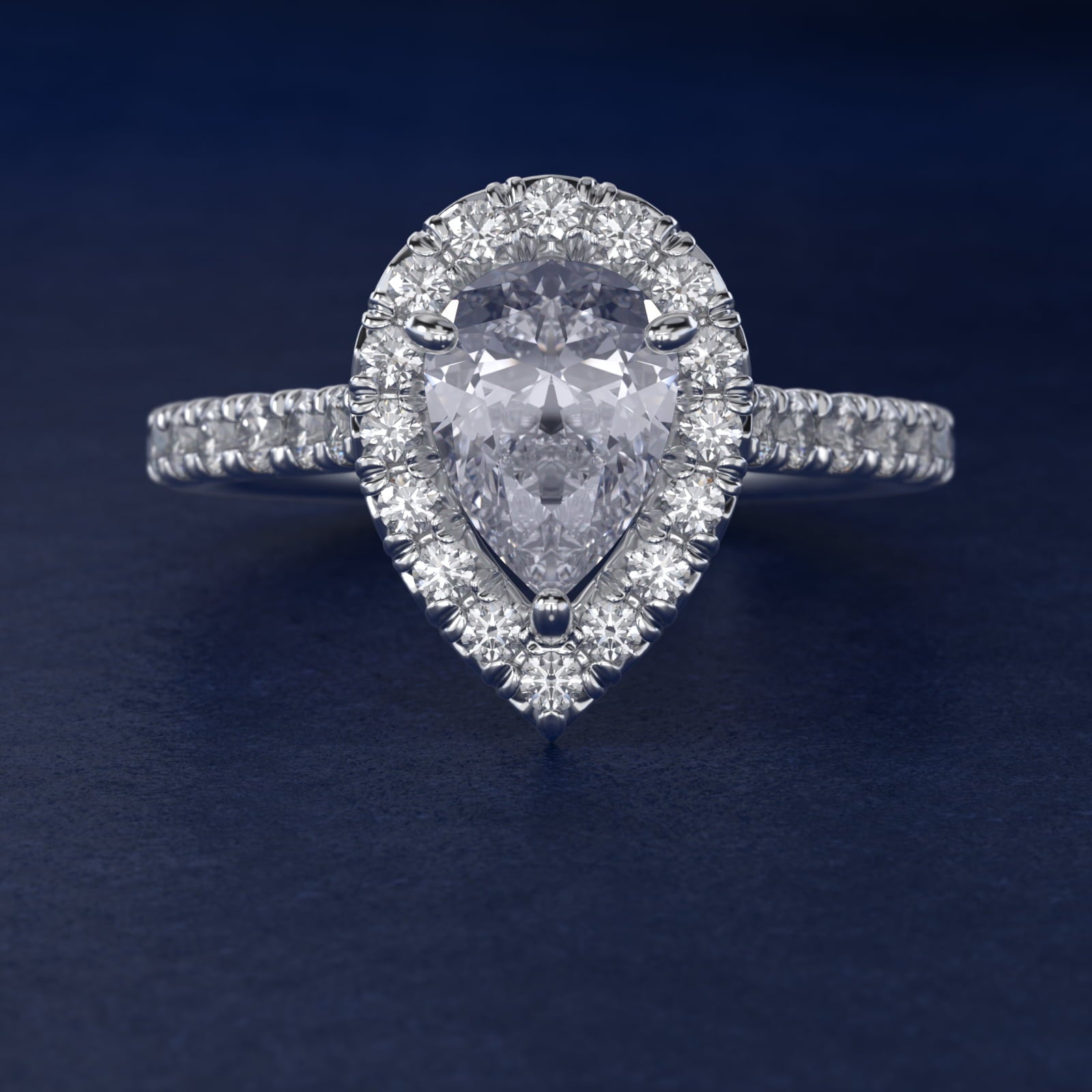 French Pav? Diamond Halo Engagement Ring in Platinum (1/2 ct. tw.) - Pear Center
