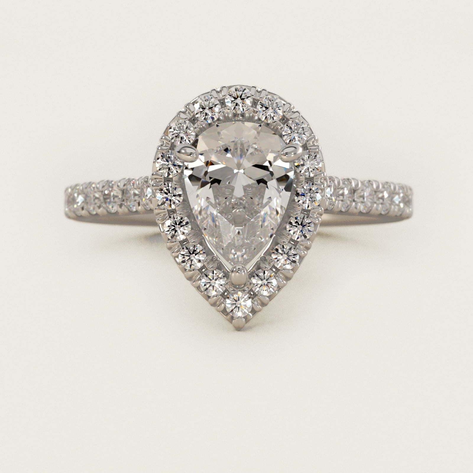 French Pav? Diamond Halo Engagement Ring in Platinum (1/2 ct. tw.) - Pear Center