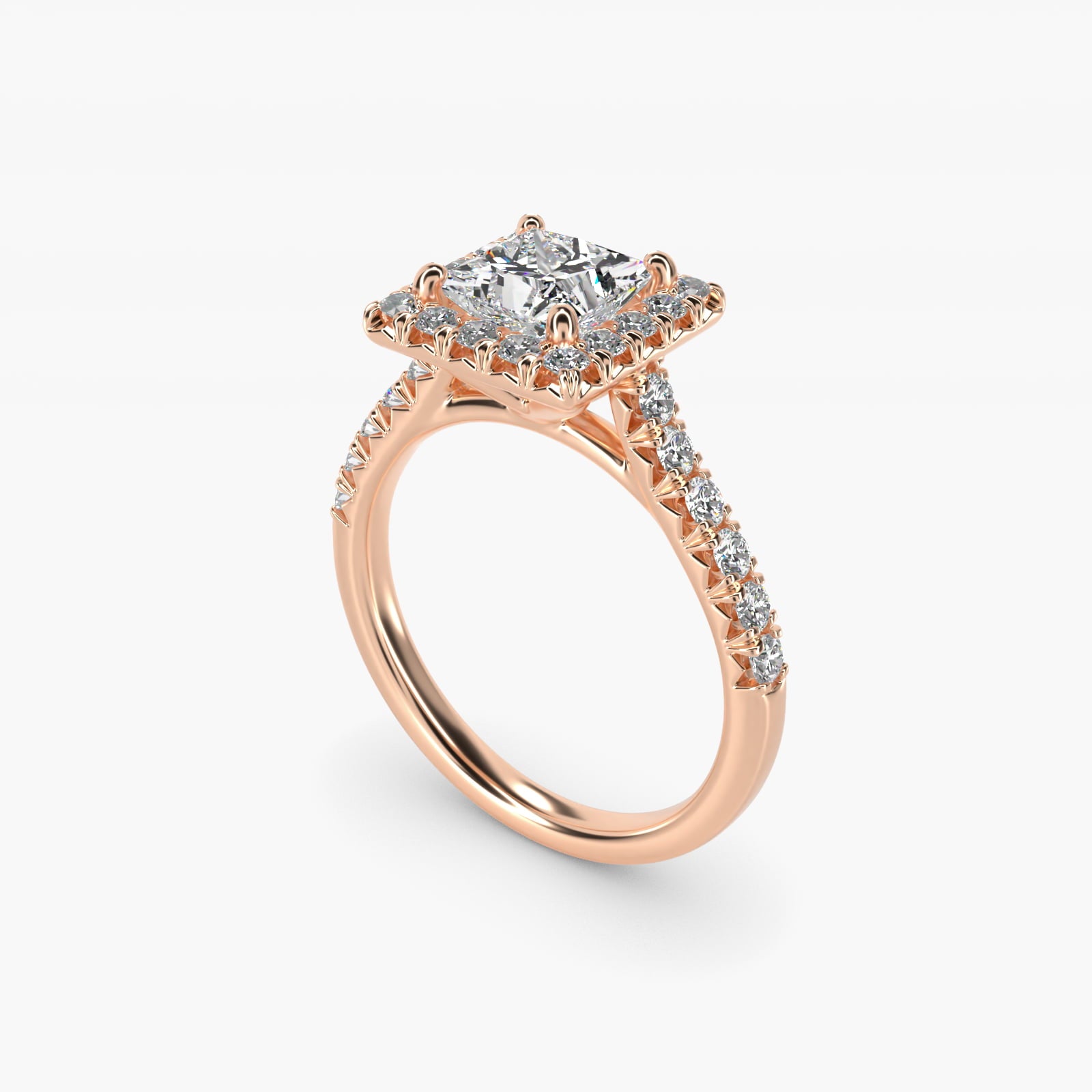 French Pav? Diamond Halo Engagement Ring in 18k Rose Gold (1/2 ct. tw.) - Princess Center