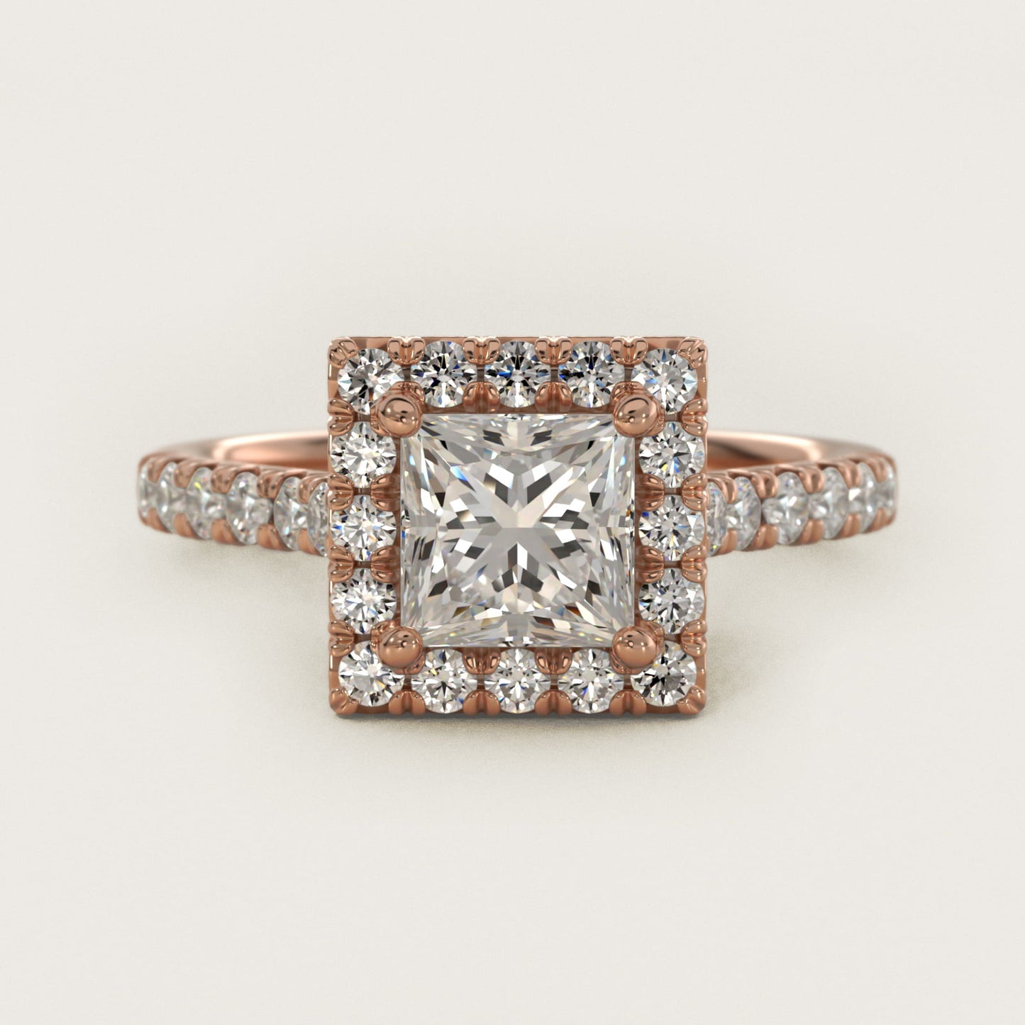 French PavŽ Diamond Halo Engagement Ring in 14k Rose Gold (1/2 ct. tw.) - Princess Center