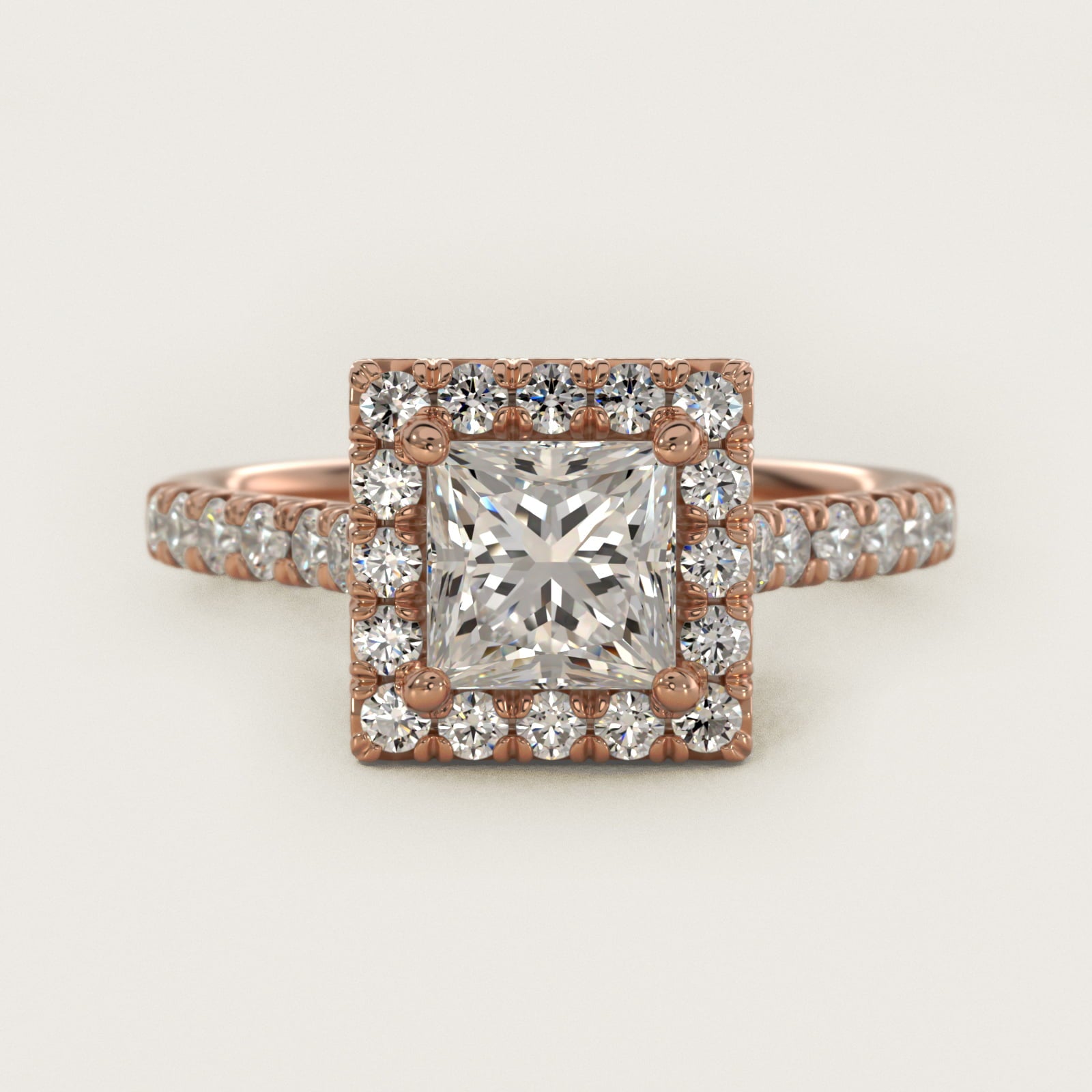 French Pav? Diamond Halo Engagement Ring in 18k Rose Gold (1/2 ct. tw.) - Princess Center