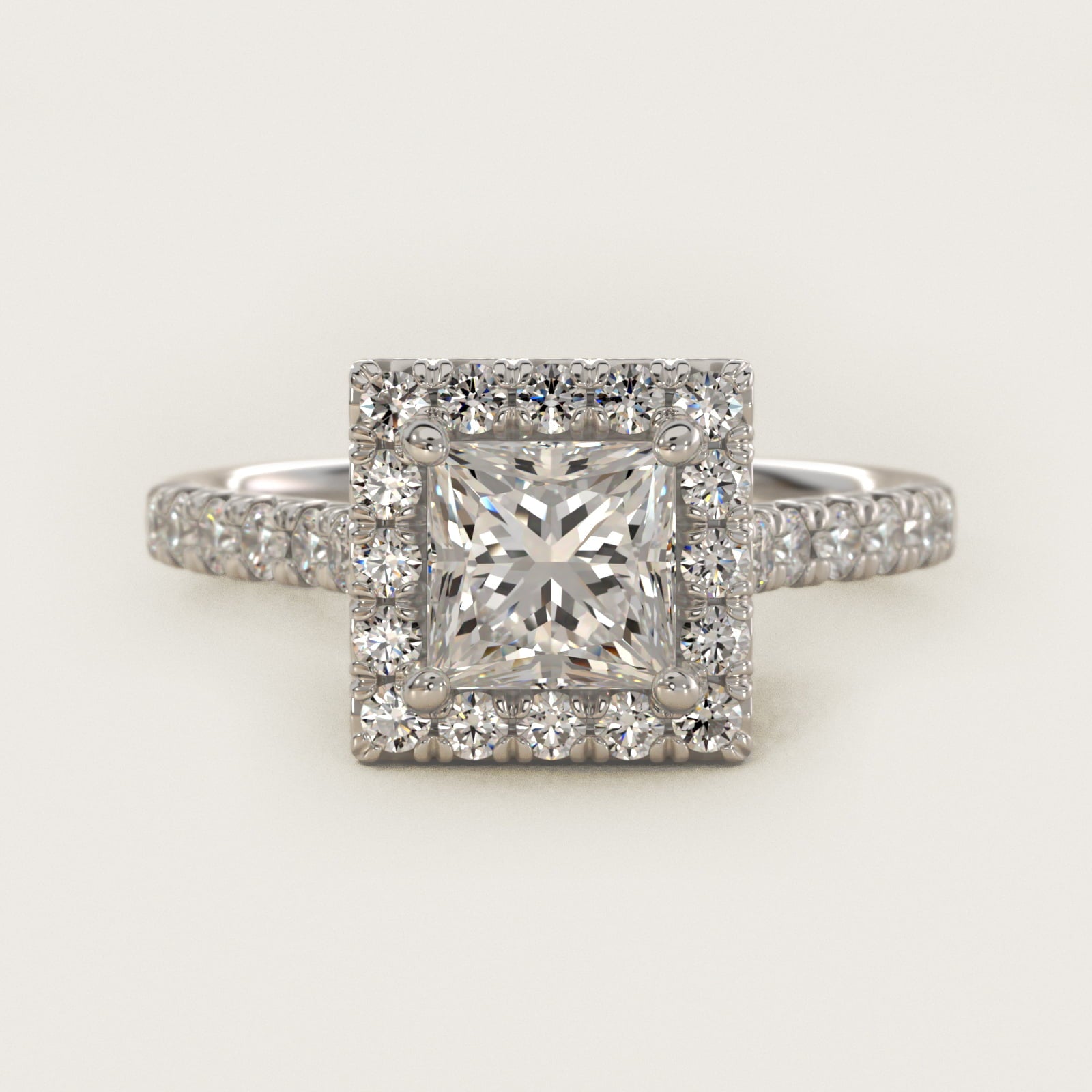 French PavŽ Diamond Halo Engagement Ring in 14k White Gold (1/2 ct. tw.) - Princess Center