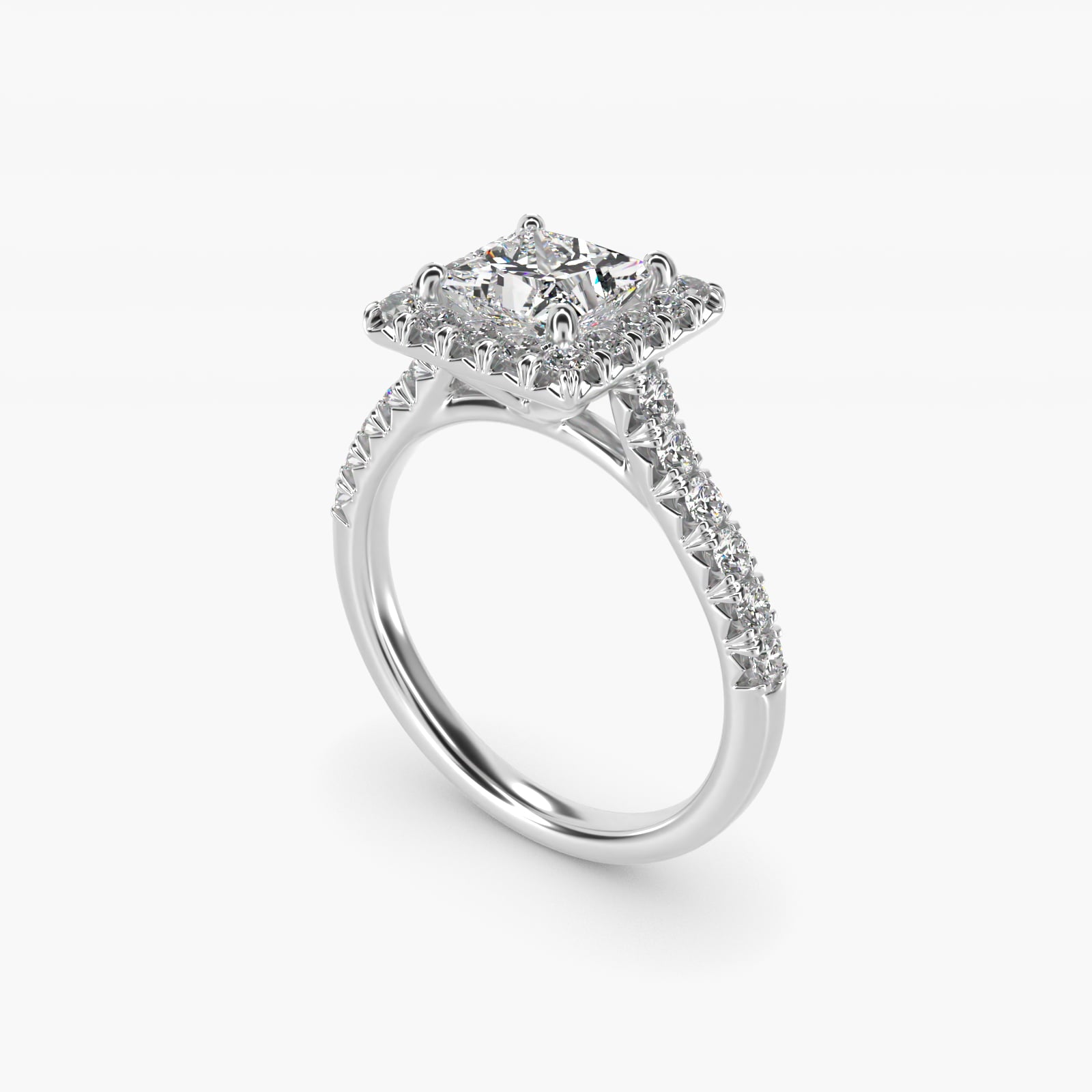 French Pav? Diamond Halo Engagement Ring in Platinum (1/2 ct. tw.) - Princess Center