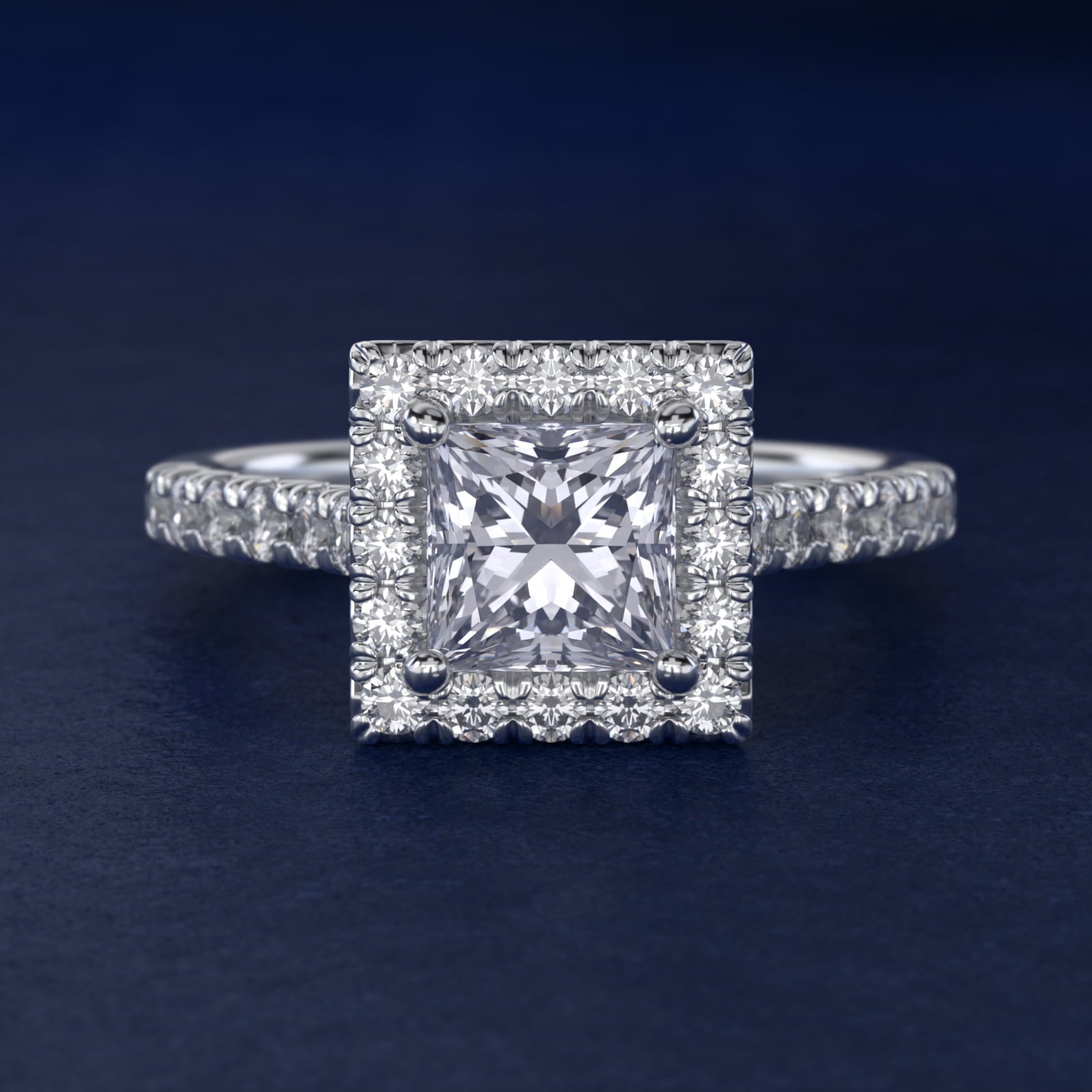 French Pav? Diamond Halo Engagement Ring in Platinum (1/2 ct. tw.) - Princess Center