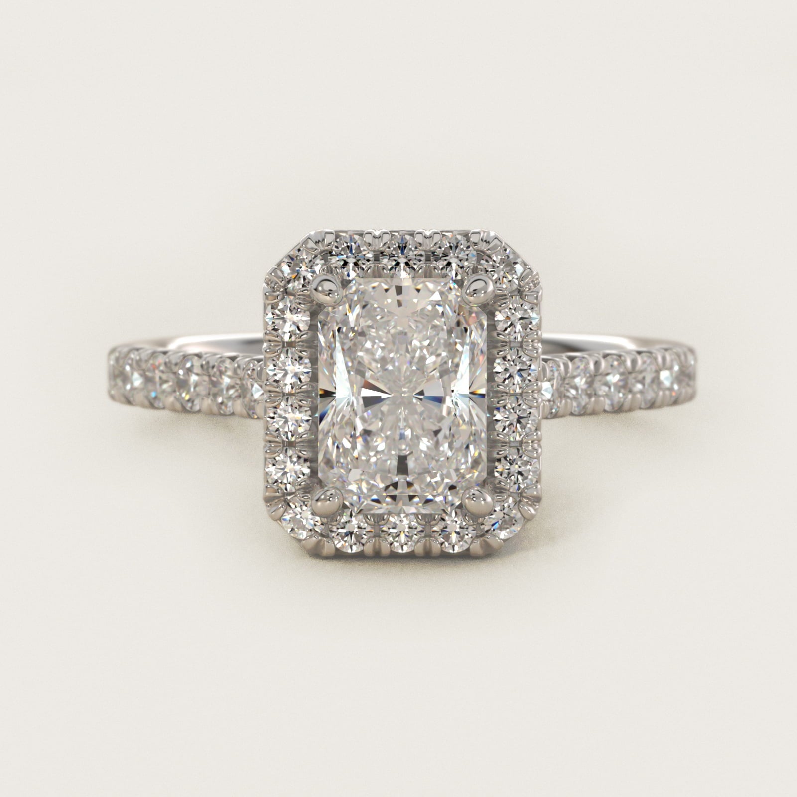 French Pav? Diamond Halo Engagement Ring in 18k White Gold (1/2 ct. tw.) - Radiant Center