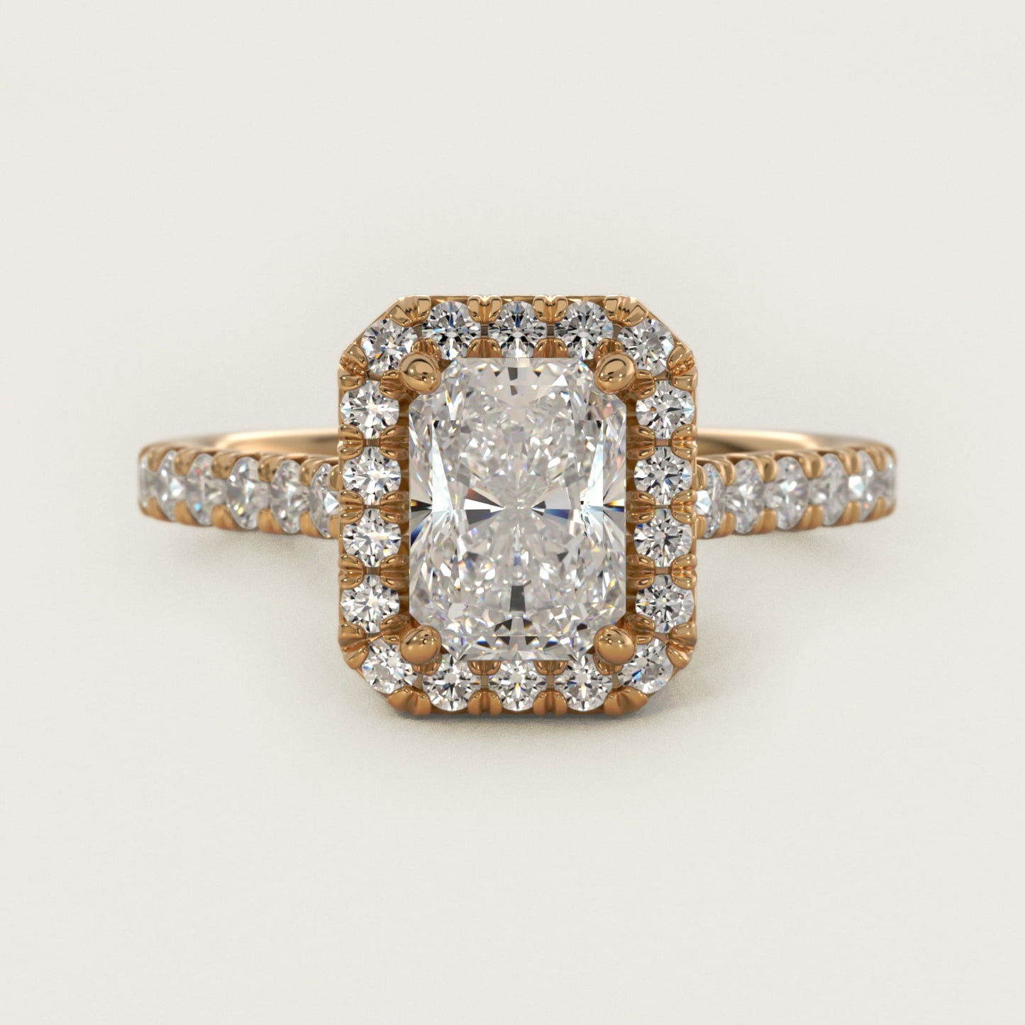 French Pav? Diamond Halo Engagement Ring in 18k Yellow Gold (1/2 ct. tw.) - Radiant Center