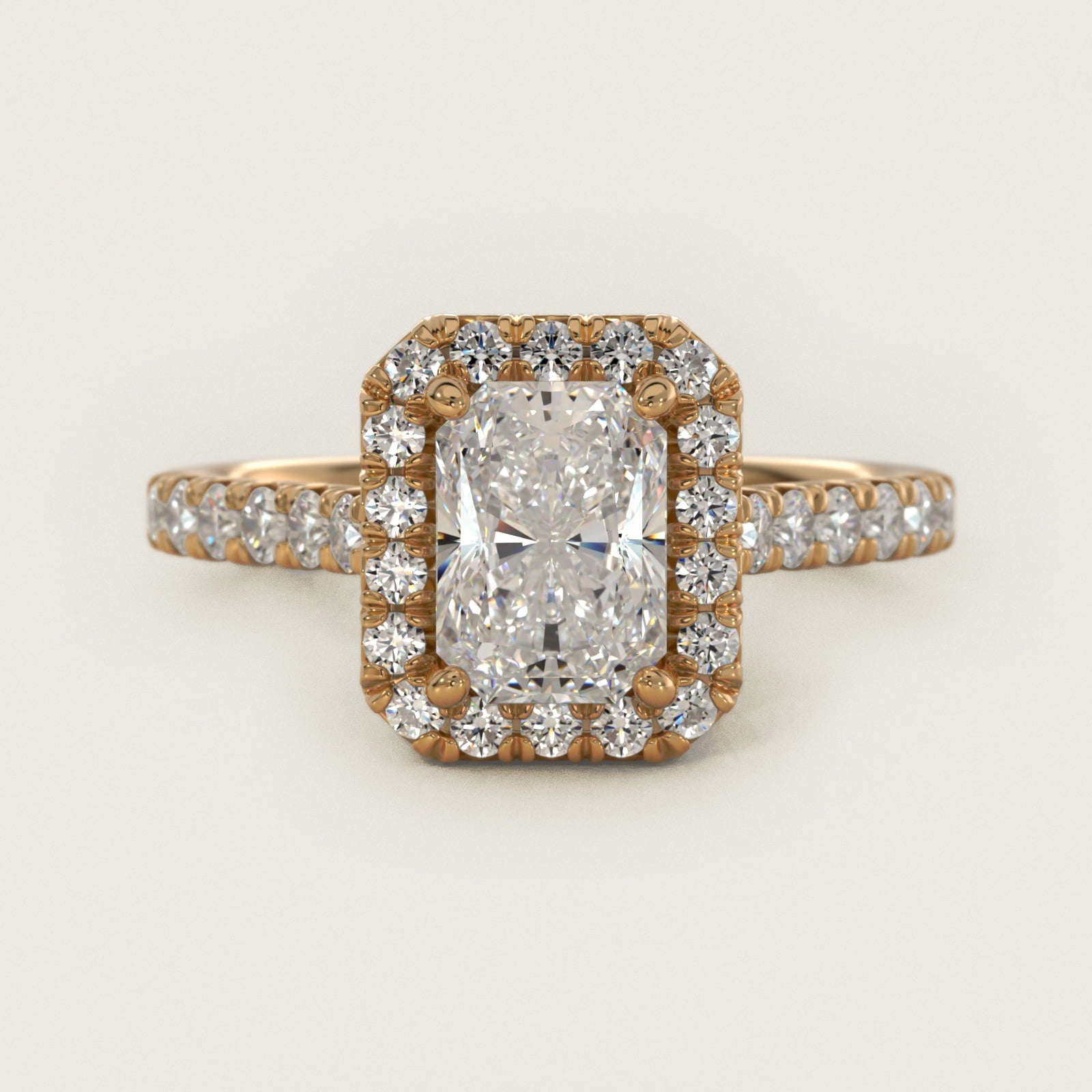 French Pav? Diamond Halo Engagement Ring in 18k Yellow Gold (1/2 ct. tw.) - Radiant Center
