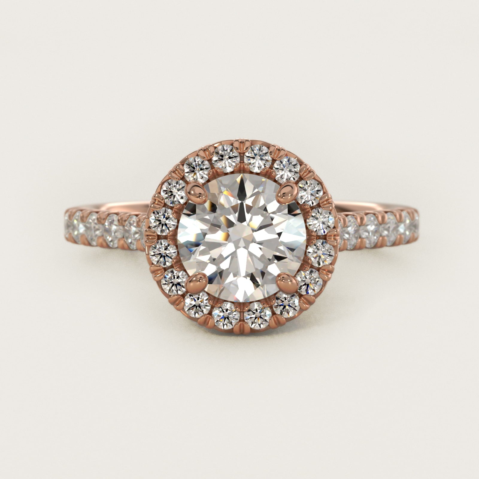 French PavŽ Diamond Halo Engagement Ring in 14k Rose Gold (1/2 ct. tw.) - Round Center