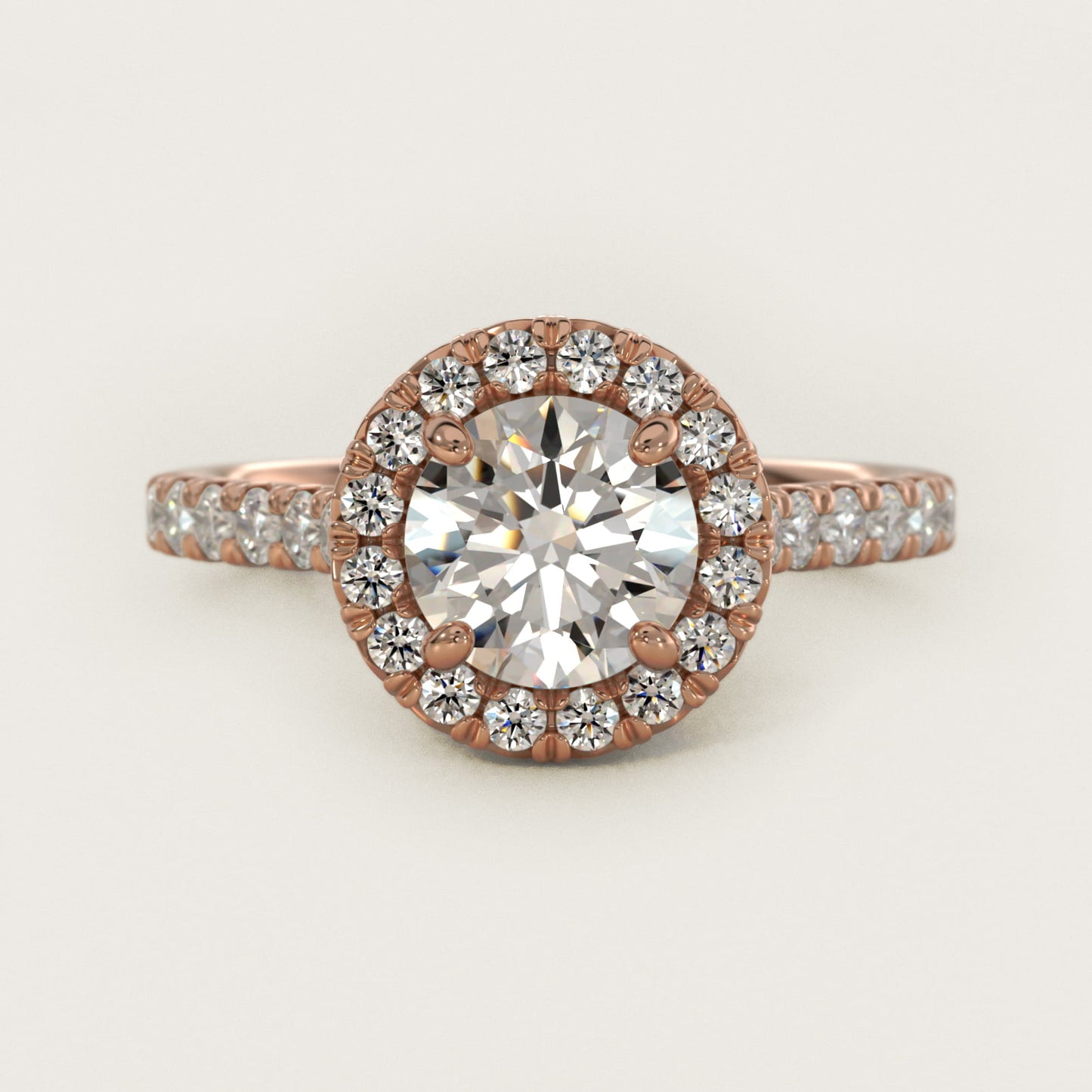 French Pav? Diamond Halo Engagement Ring in 18k Rose Gold (1/2 ct. tw.) - Round Center