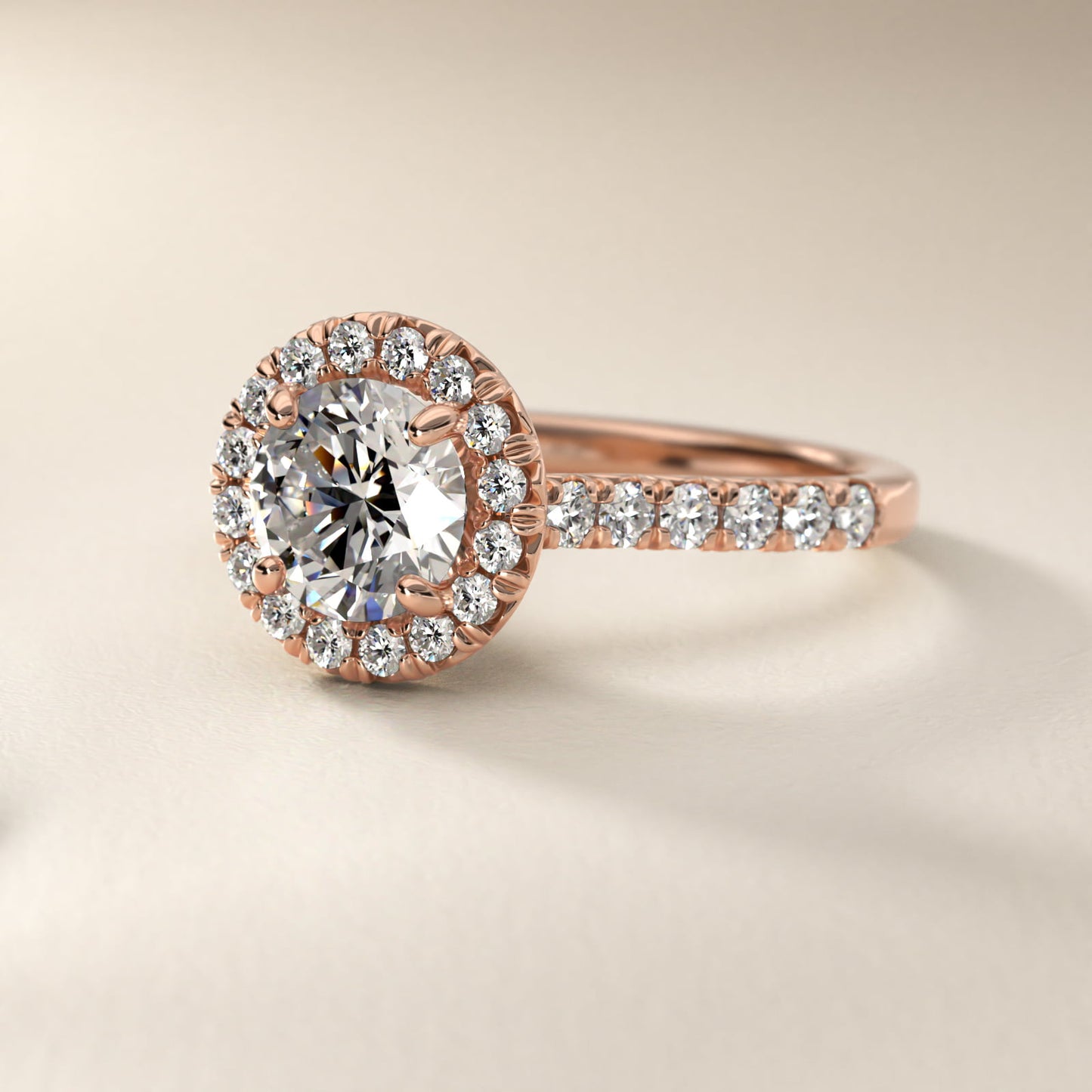 French Pav? Diamond Halo Engagement Ring in 18k Rose Gold (1/2 ct. tw.) - Round Center