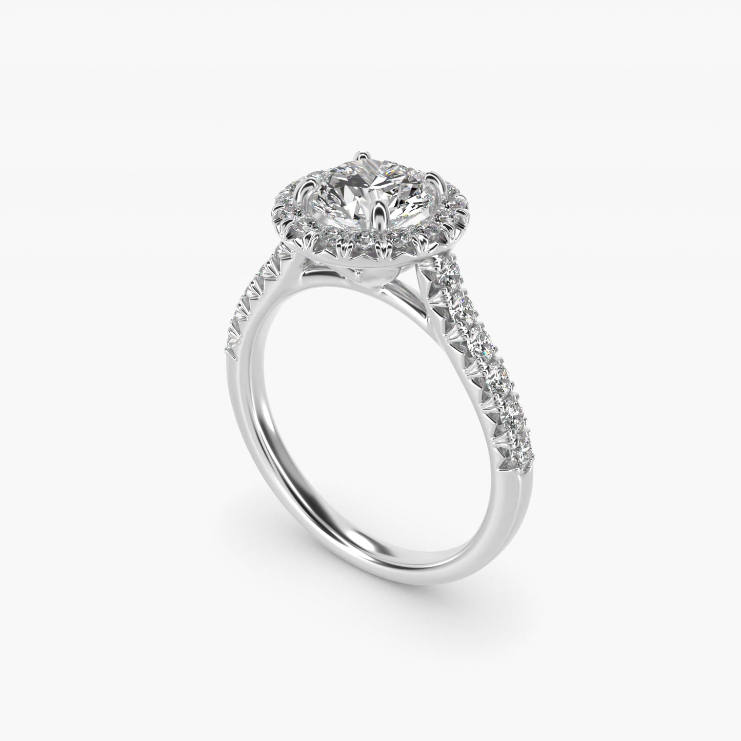 French PavŽ Diamond Halo Engagement Ring in 14k White Gold (1/2 ct. tw.) - Round Center