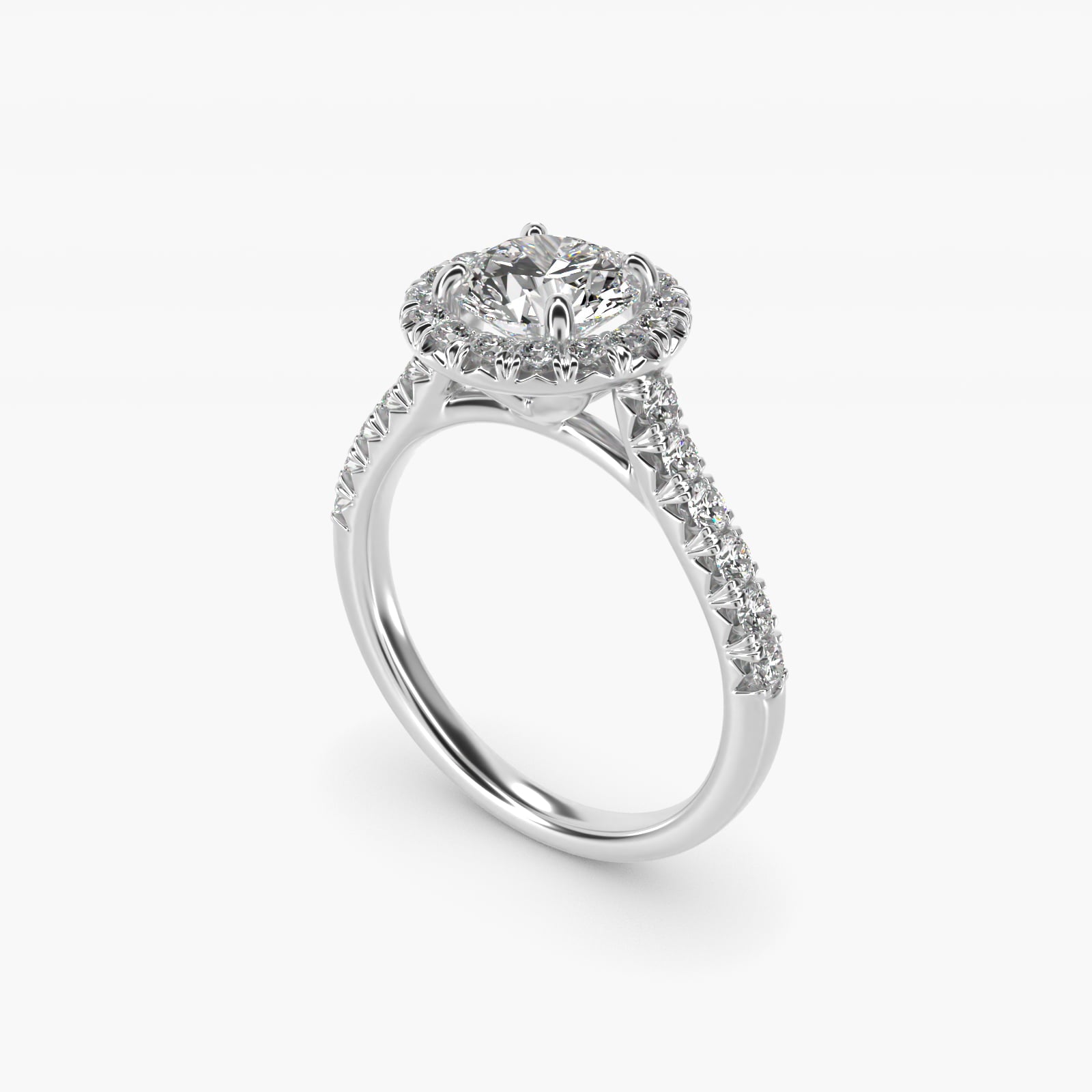 French PavŽ Diamond Halo Engagement Ring in 14k White Gold (1/2 ct. tw.) - Round Center