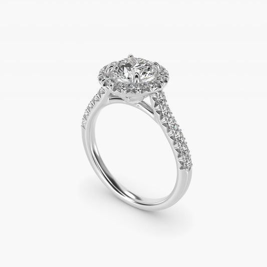 French Pav? Diamond Halo Engagement Ring in 18k White Gold (1/2 ct. tw.) - Round Center