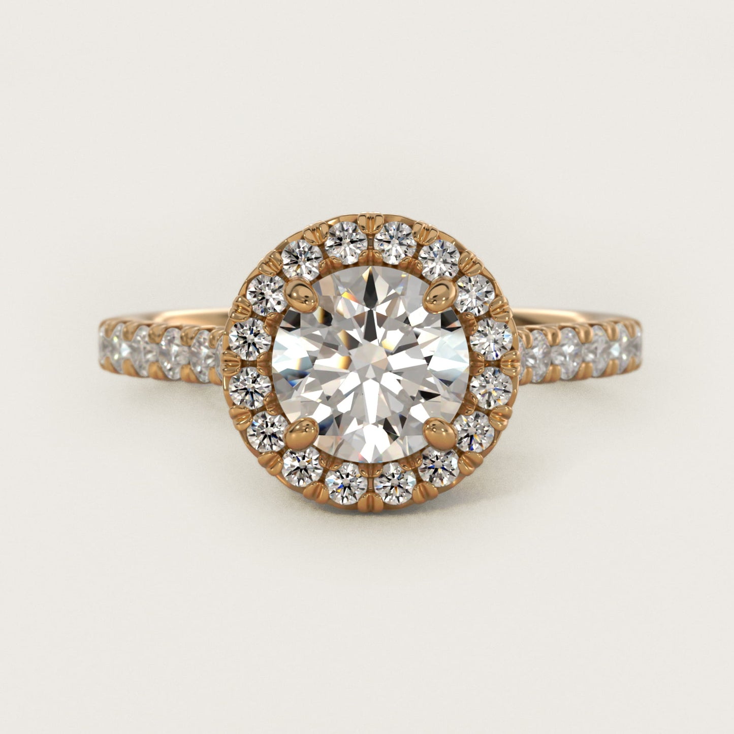 French Pav? Diamond Halo Engagement Ring in 18k Yellow Gold (1/2 ct. tw.) - Round Center