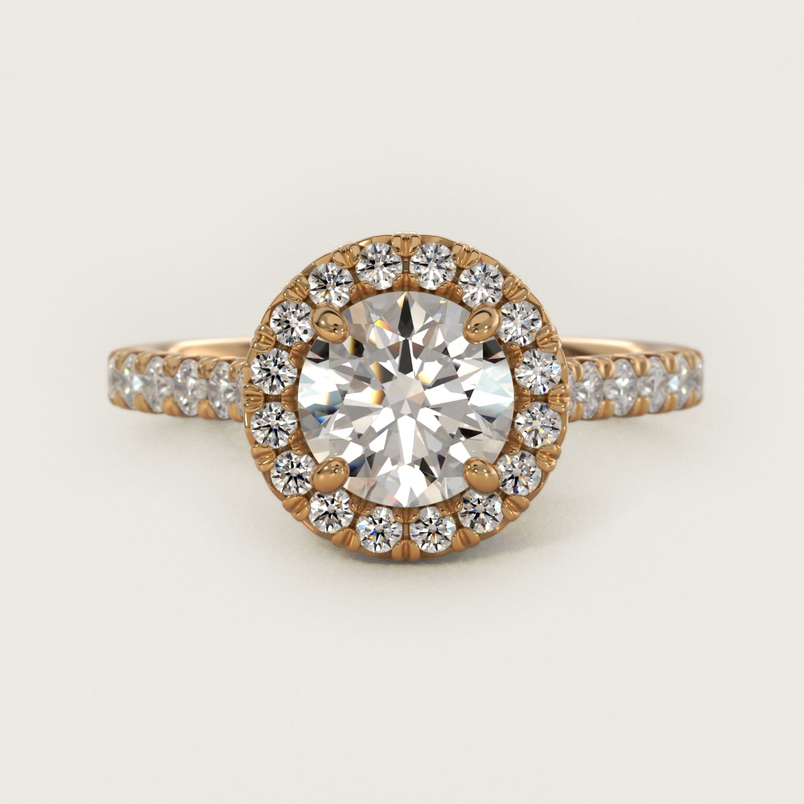 French Pav? Diamond Halo Engagement Ring in 18k Yellow Gold (1/2 ct. tw.) - Round Center