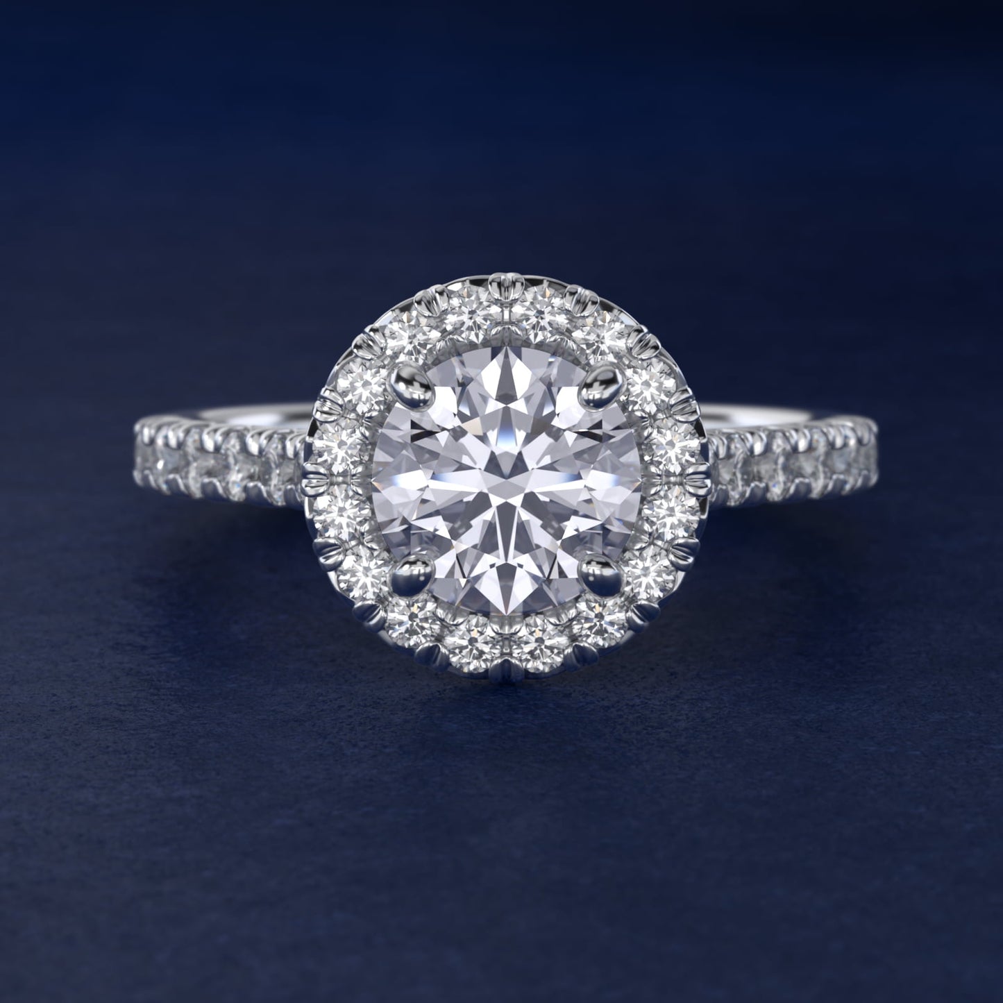 French Pav? Diamond Halo Engagement Ring in Platinum (1/2 ct. tw.) - Round Center