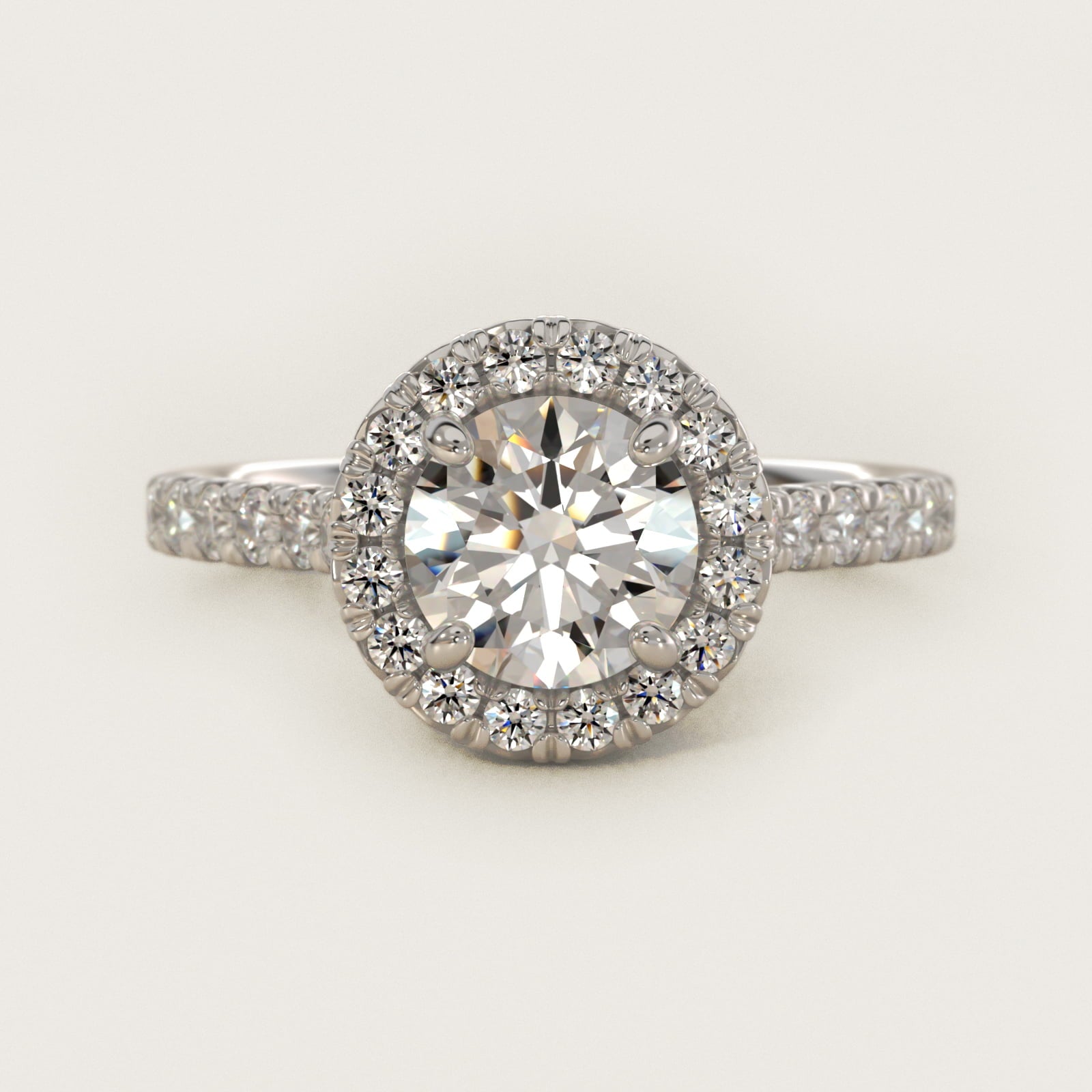 French Pav? Diamond Halo Engagement Ring in Platinum (1/2 ct. tw.) - Round Center