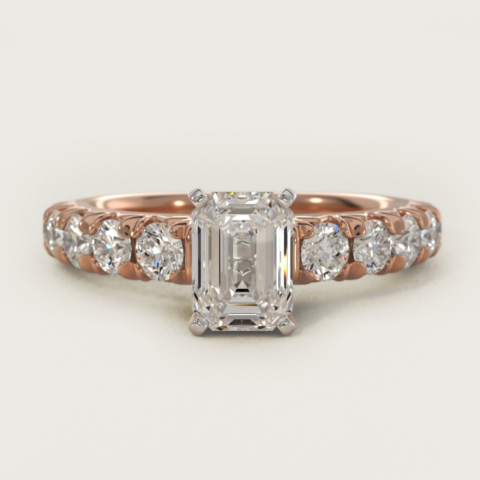 French PavŽ Diamond Engagement Ring in 18k Rose Gold (1 ct. tw.) - Emerald Center