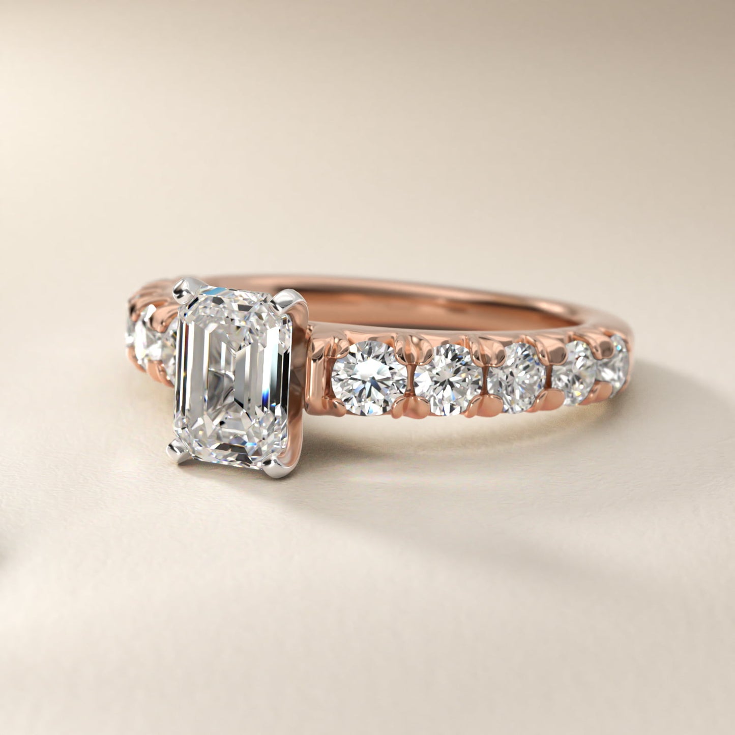 French PavŽ Diamond Engagement Ring in 18k Rose Gold (1 ct. tw.) - Emerald Center