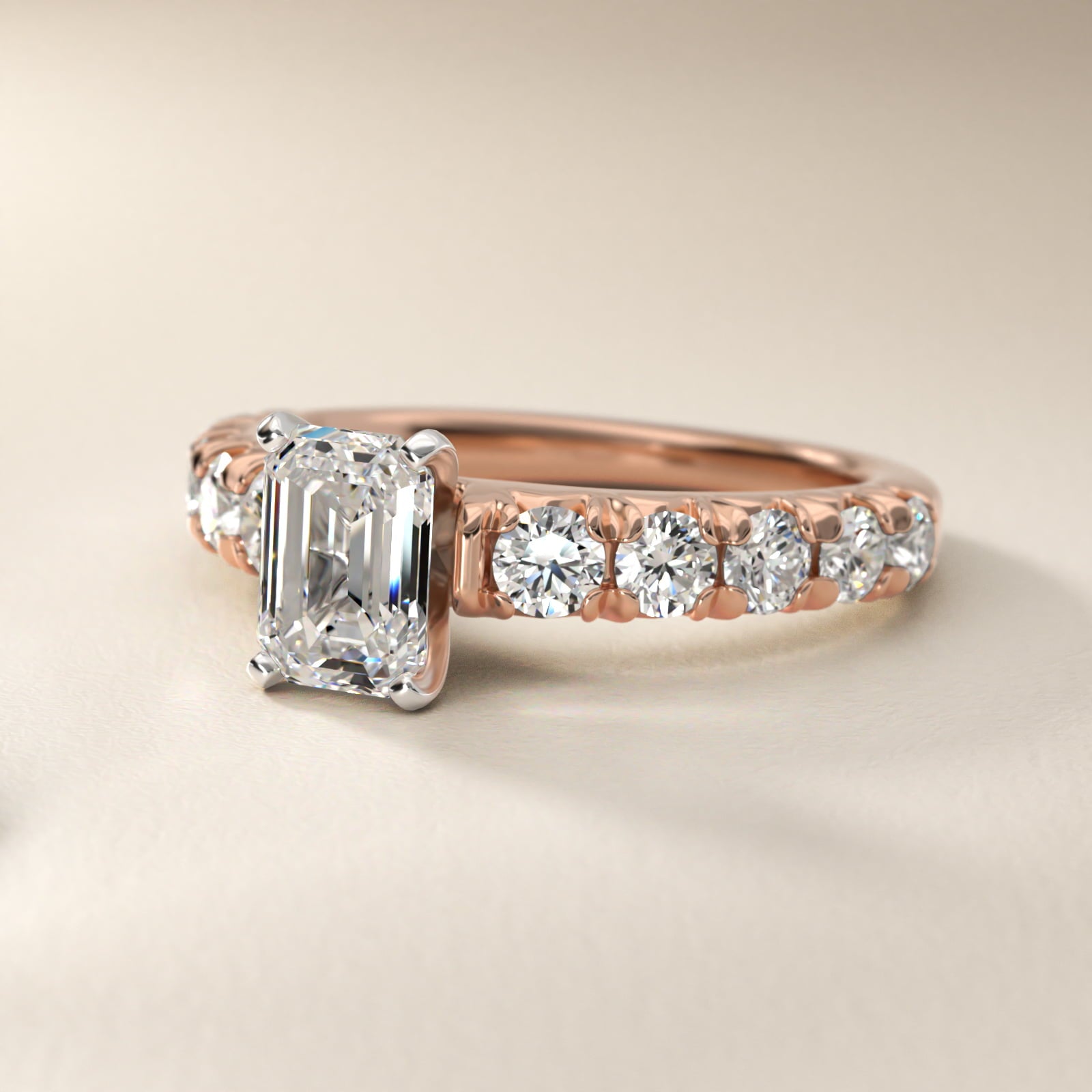 French PavŽ Diamond Engagement Ring in 18k Rose Gold (1 ct. tw.) - Emerald Center
