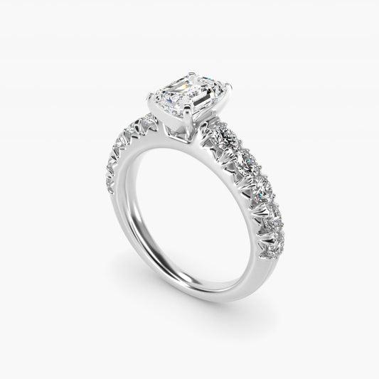 French PavŽ Diamond Engagement Ring in 18k White Gold (1 ct. tw.) - Emerald Center