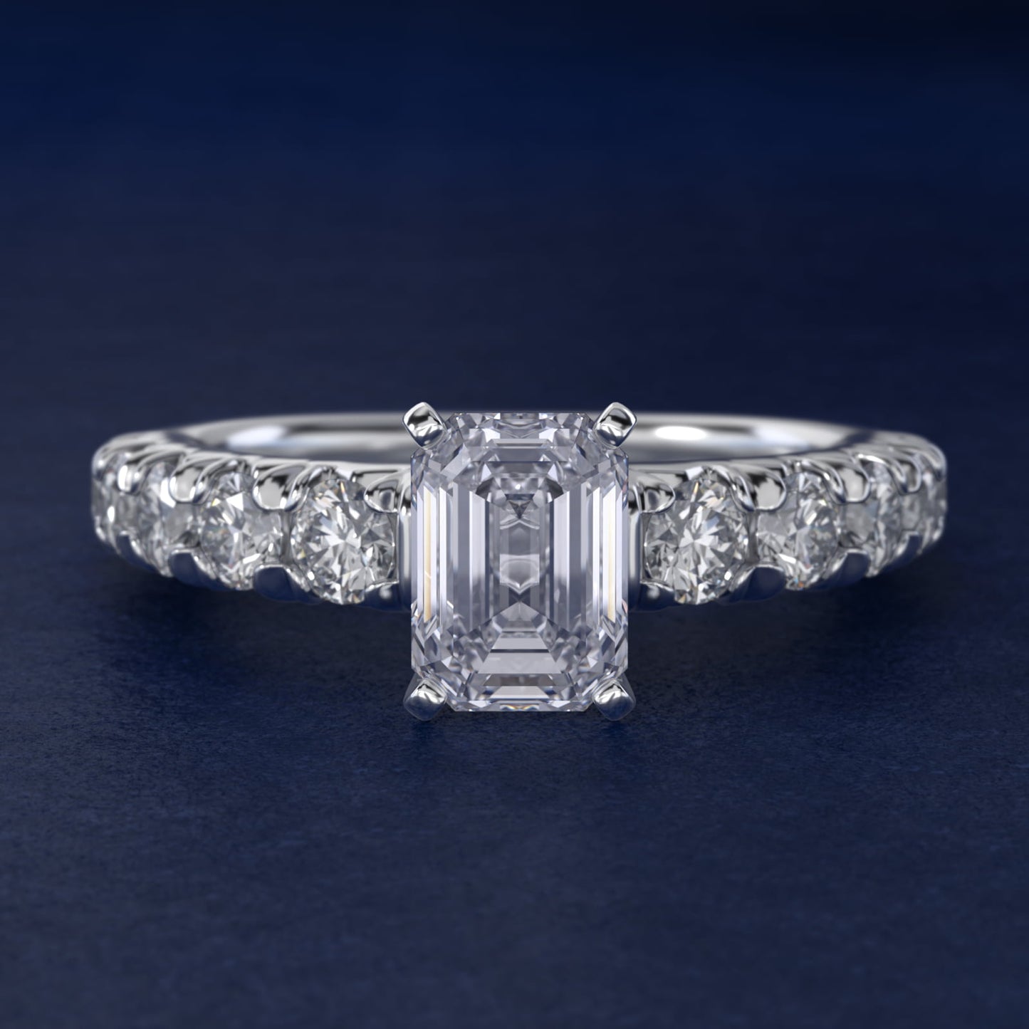 French PavŽ Diamond Engagement Ring in 18k White Gold (1 ct. tw.) - Emerald Center