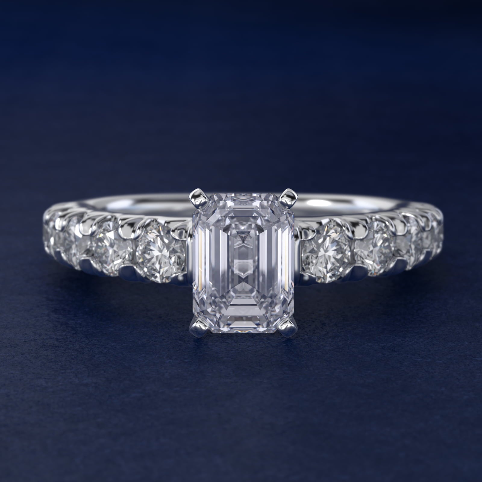 French PavŽ Diamond Engagement Ring in 18k White Gold (1 ct. tw.) - Emerald Center