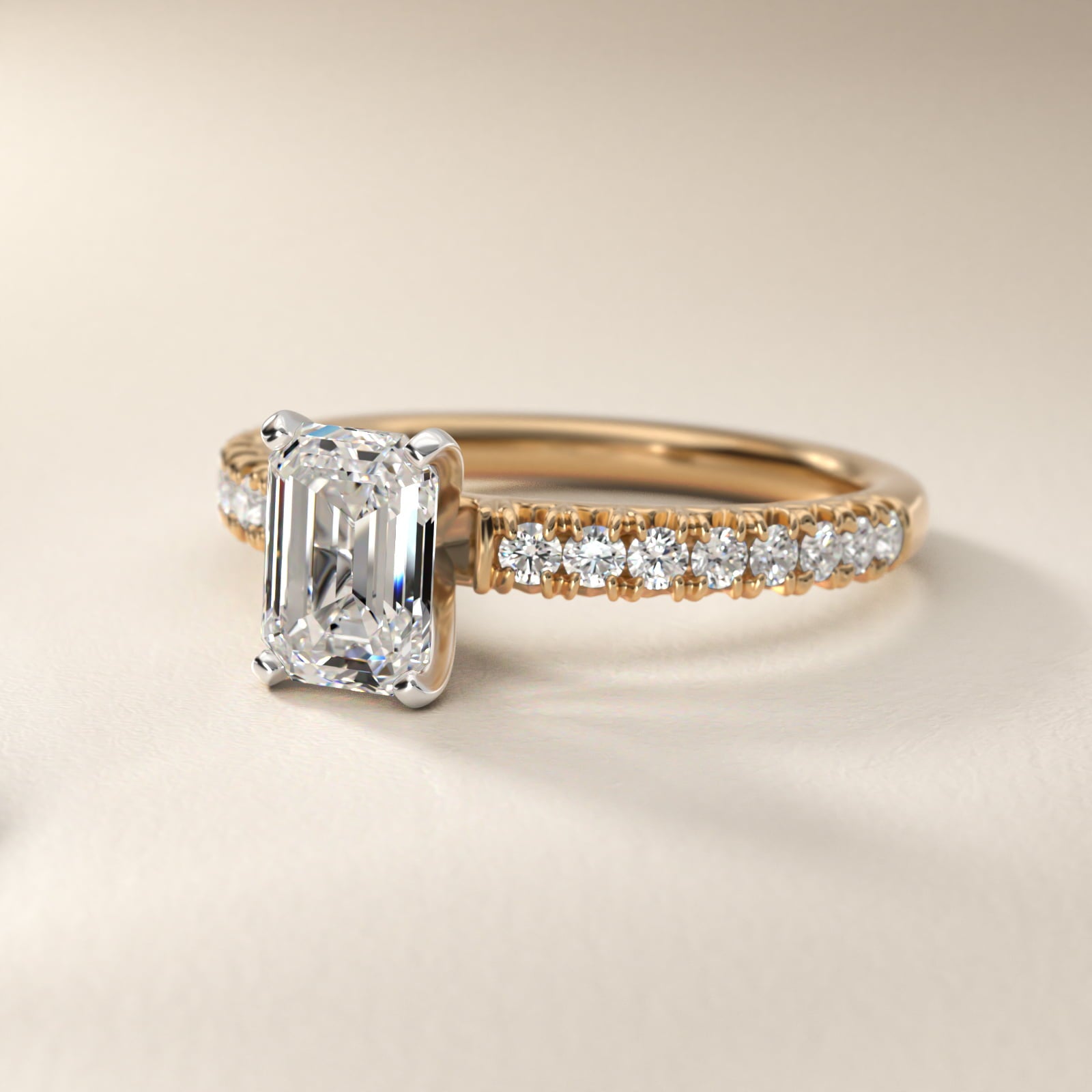 French PavŽ Diamond Engagement Ring in 14k Yellow Gold (1/4 ct. tw.) - Emerald Center