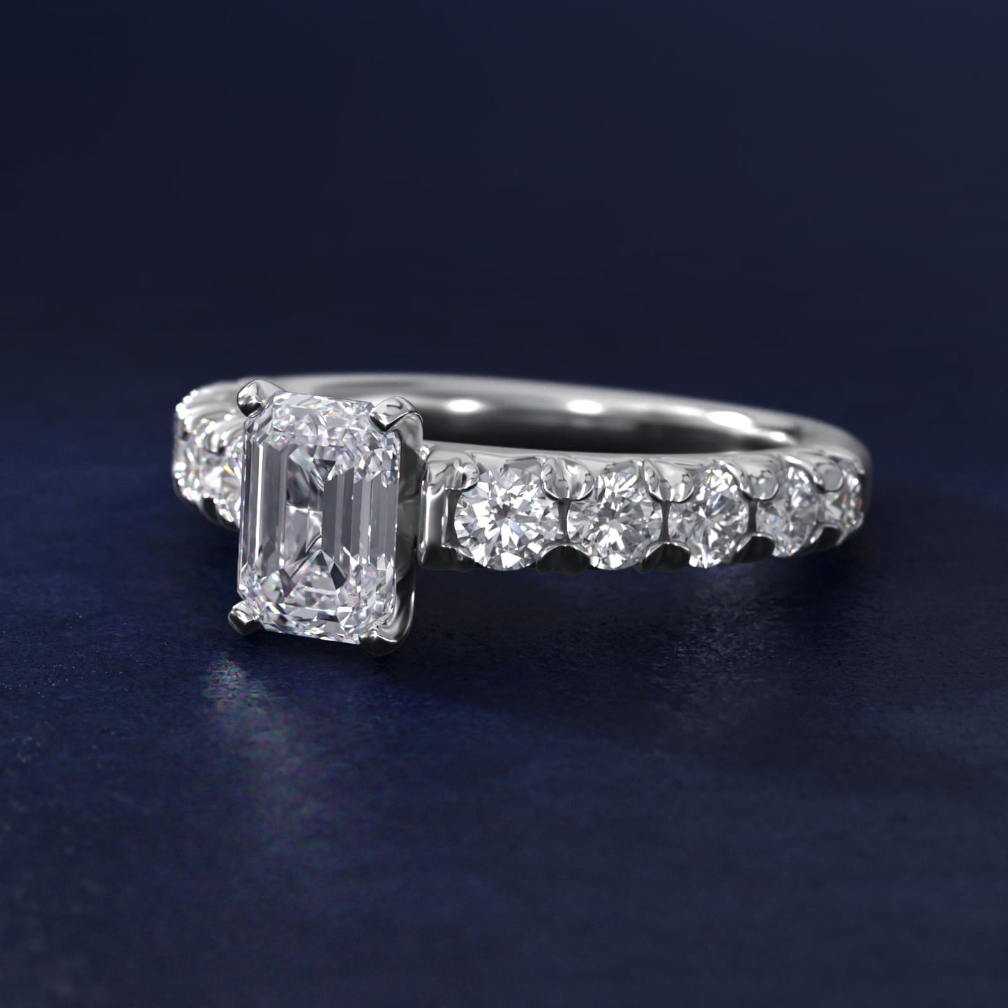 French PavŽ Diamond Engagement Ring in Platinum (1 ct. tw.) - Emerald Center