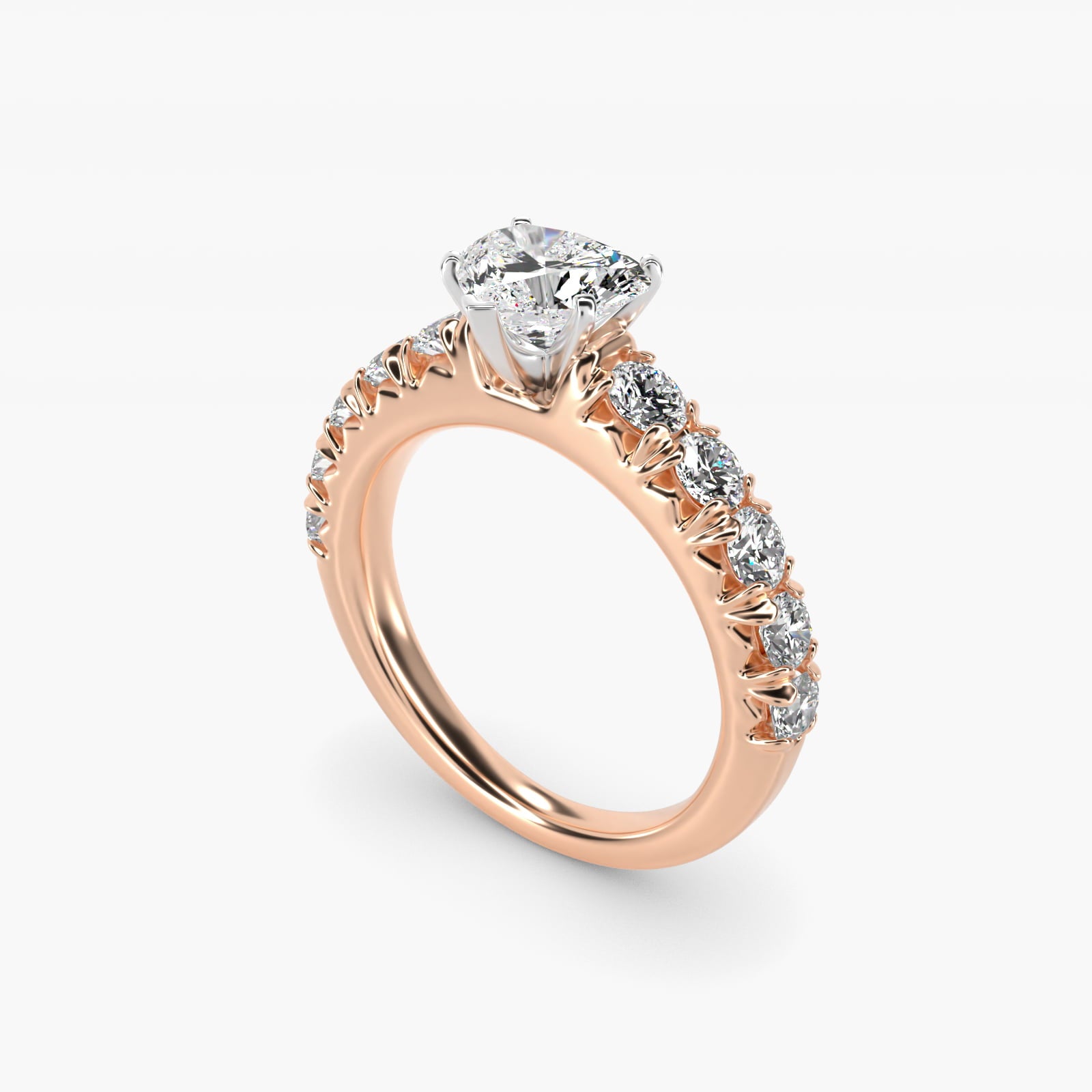 French PavŽ Diamond Engagement Ring in 18k Rose Gold (1 ct. tw.) - Heart Center