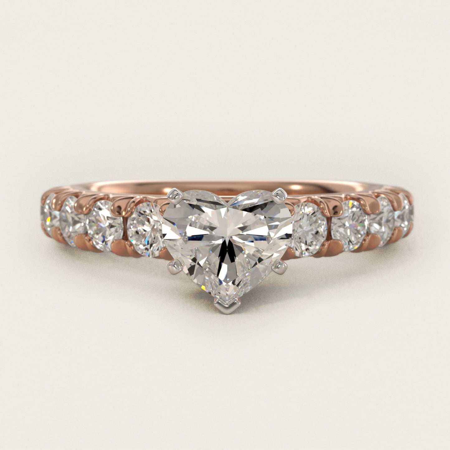 French PavŽ Diamond Engagement Ring in 18k Rose Gold (1 ct. tw.) - Heart Center