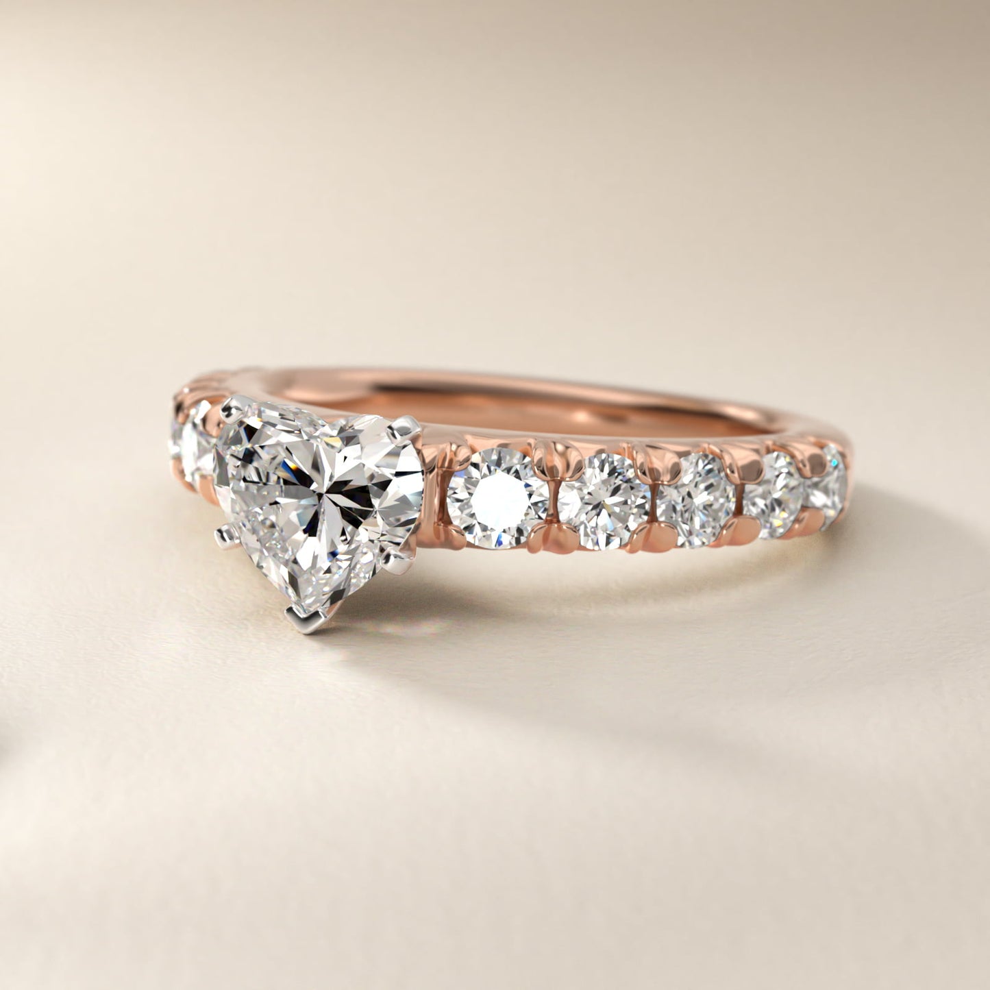 French PavŽ Diamond Engagement Ring in 18k Rose Gold (1 ct. tw.) - Heart Center
