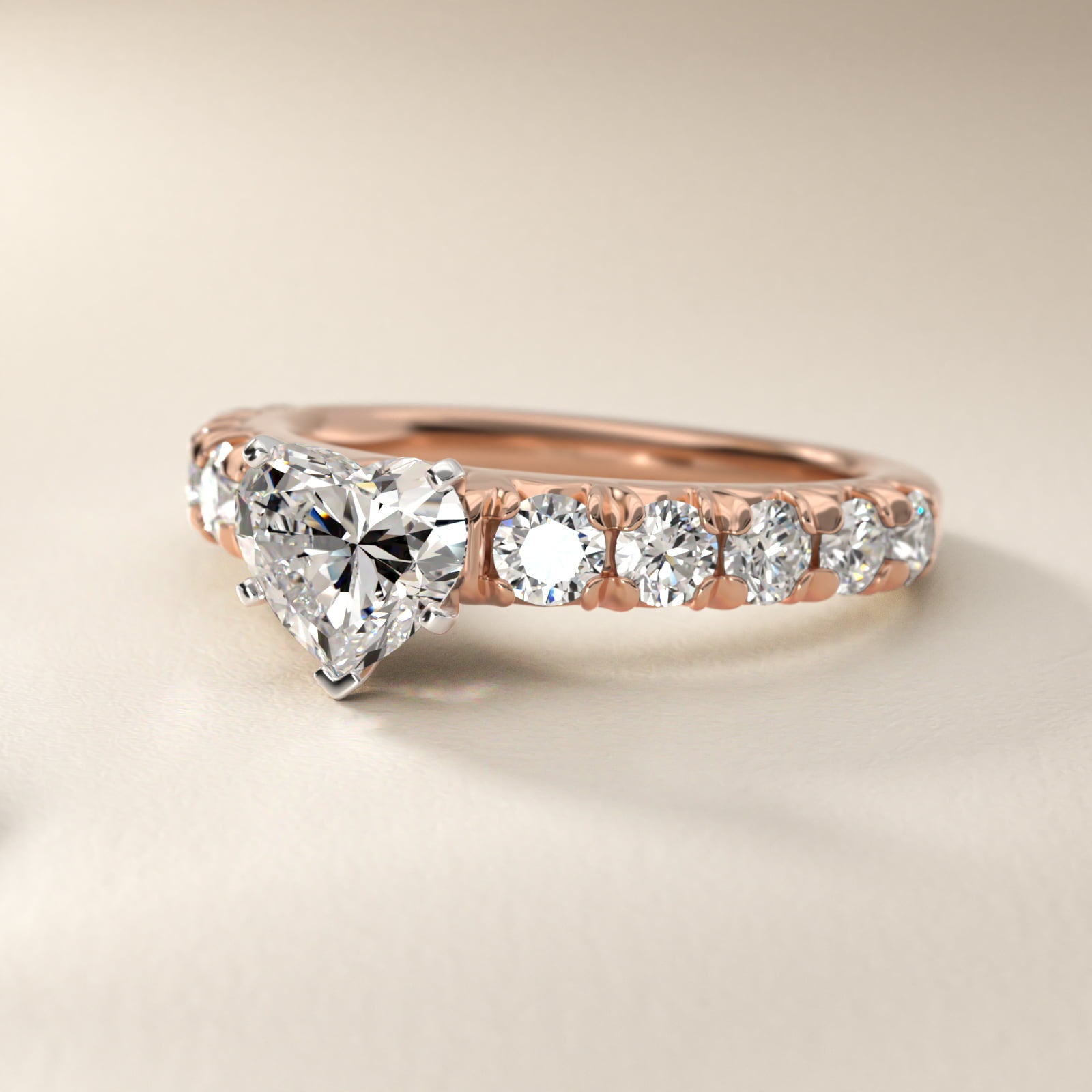 French PavŽ Diamond Engagement Ring in 18k Rose Gold (1 ct. tw.) - Heart Center