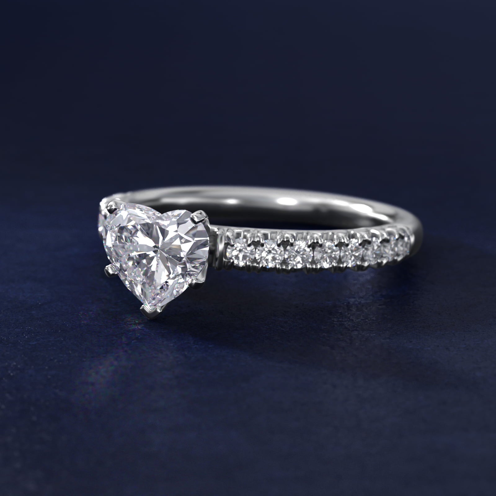 French PavŽ Diamond Engagement Ring in 14k White Gold (1/4 ct. tw.) - Heart Center