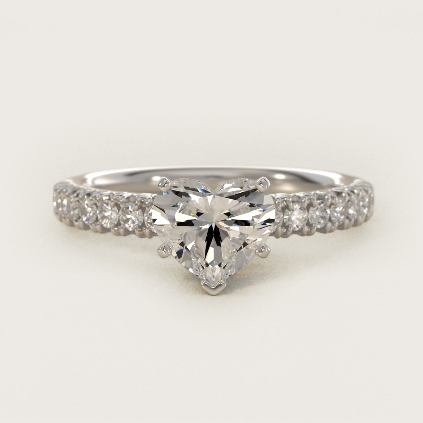 French PavŽ Diamond Engagement Ring in 14k White Gold (1/4 ct. tw.) - Heart Center
