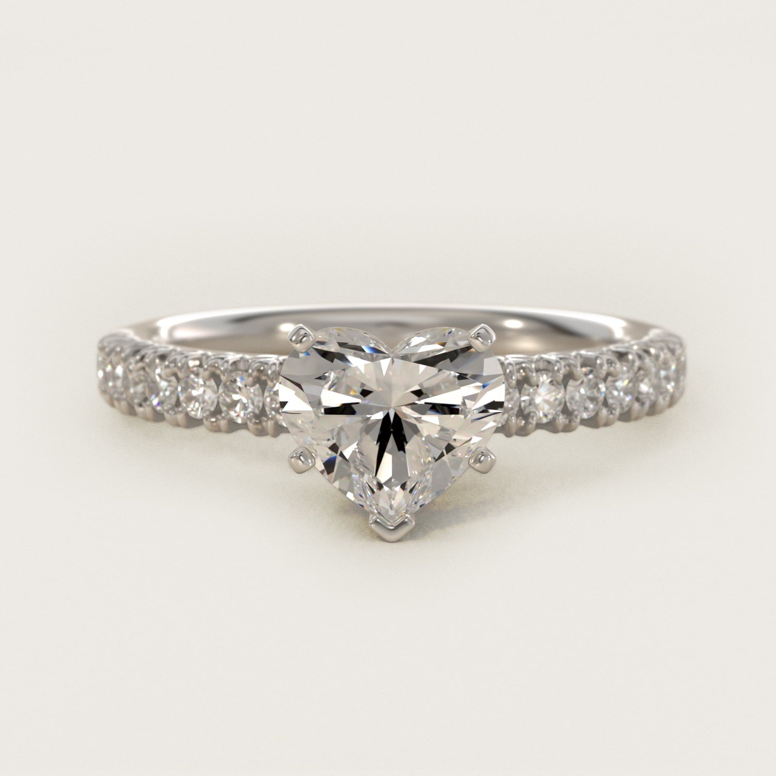 French PavŽ Diamond Engagement Ring in 14k White Gold (1/4 ct. tw.) - Heart Center