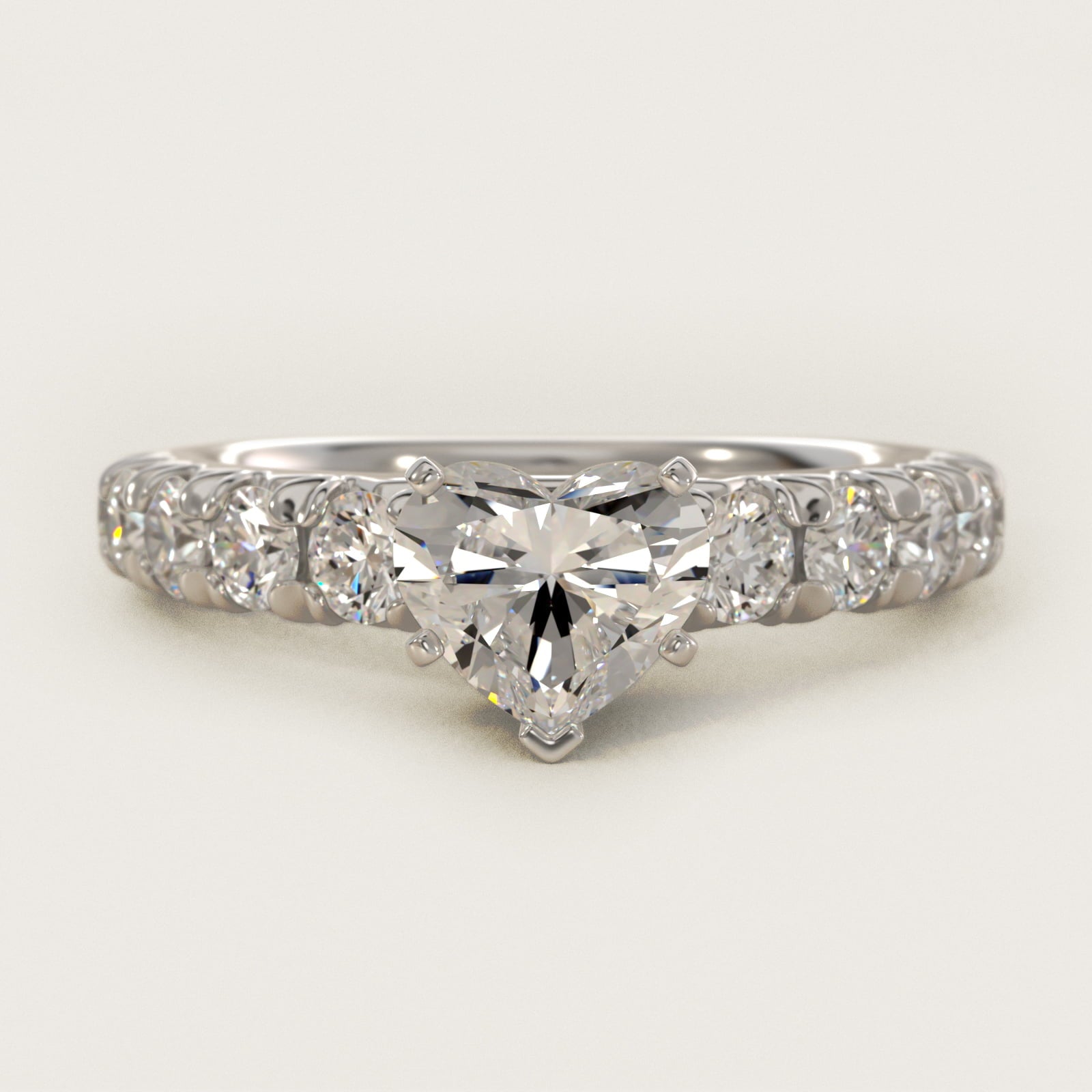 French PavŽ Diamond Engagement Ring in 18k White Gold (1 ct. tw.) - Heart Center