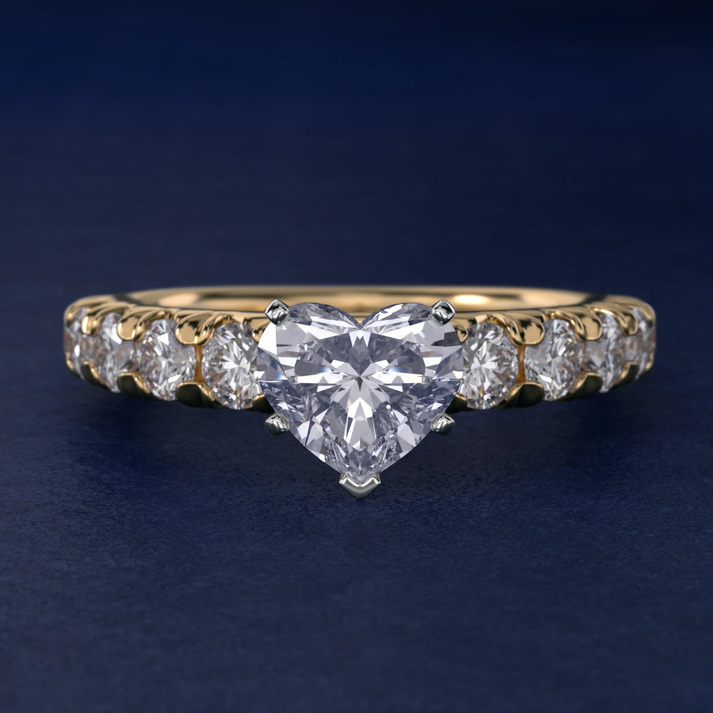 French PavŽ Diamond Engagement Ring in 18k Yellow Gold (1 ct. tw.) - Heart Center