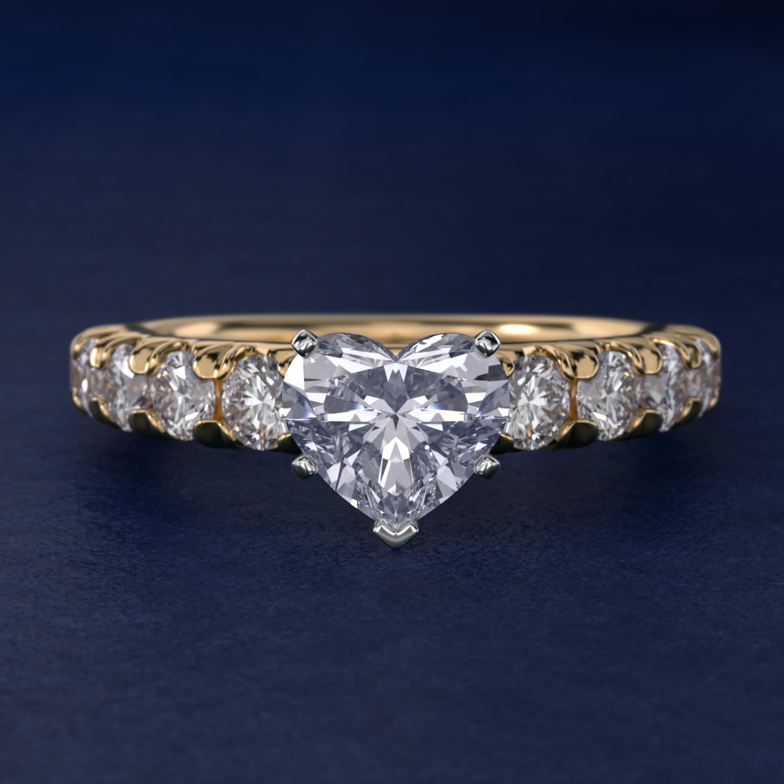 French PavŽ Diamond Engagement Ring in 18k Yellow Gold (1 ct. tw.) - Heart Center