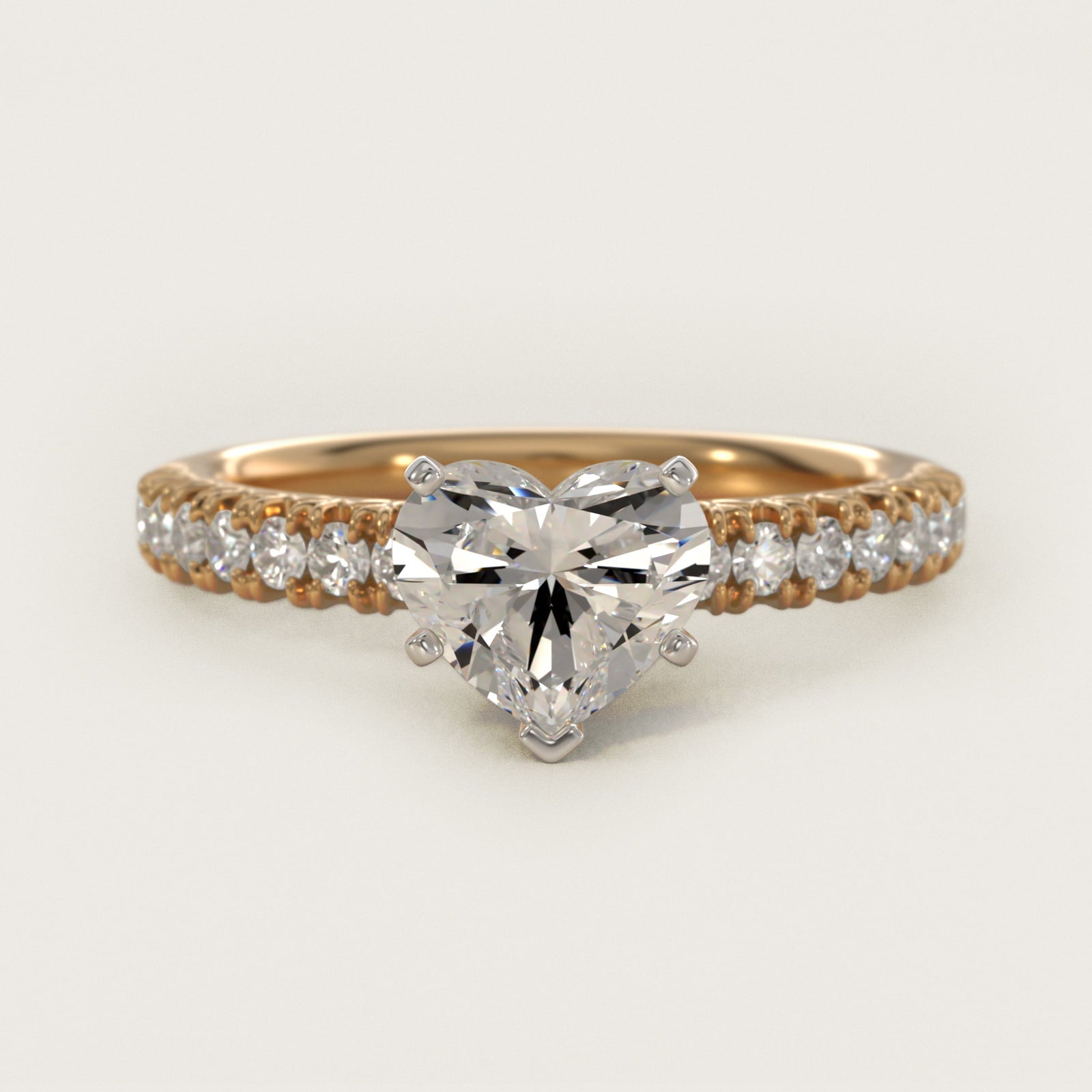 French PavŽ Diamond Engagement Ring in 14k Yellow Gold (1/4 ct. tw.) - Heart Center