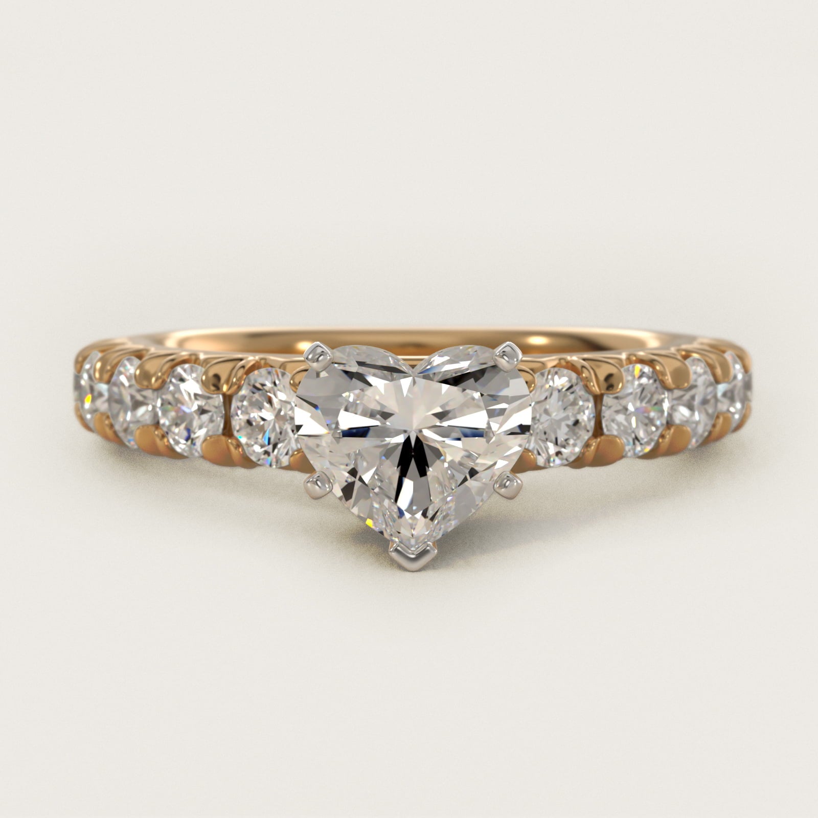 French PavŽ Diamond Engagement Ring in 18k Yellow Gold (1 ct. tw.) - Heart Center
