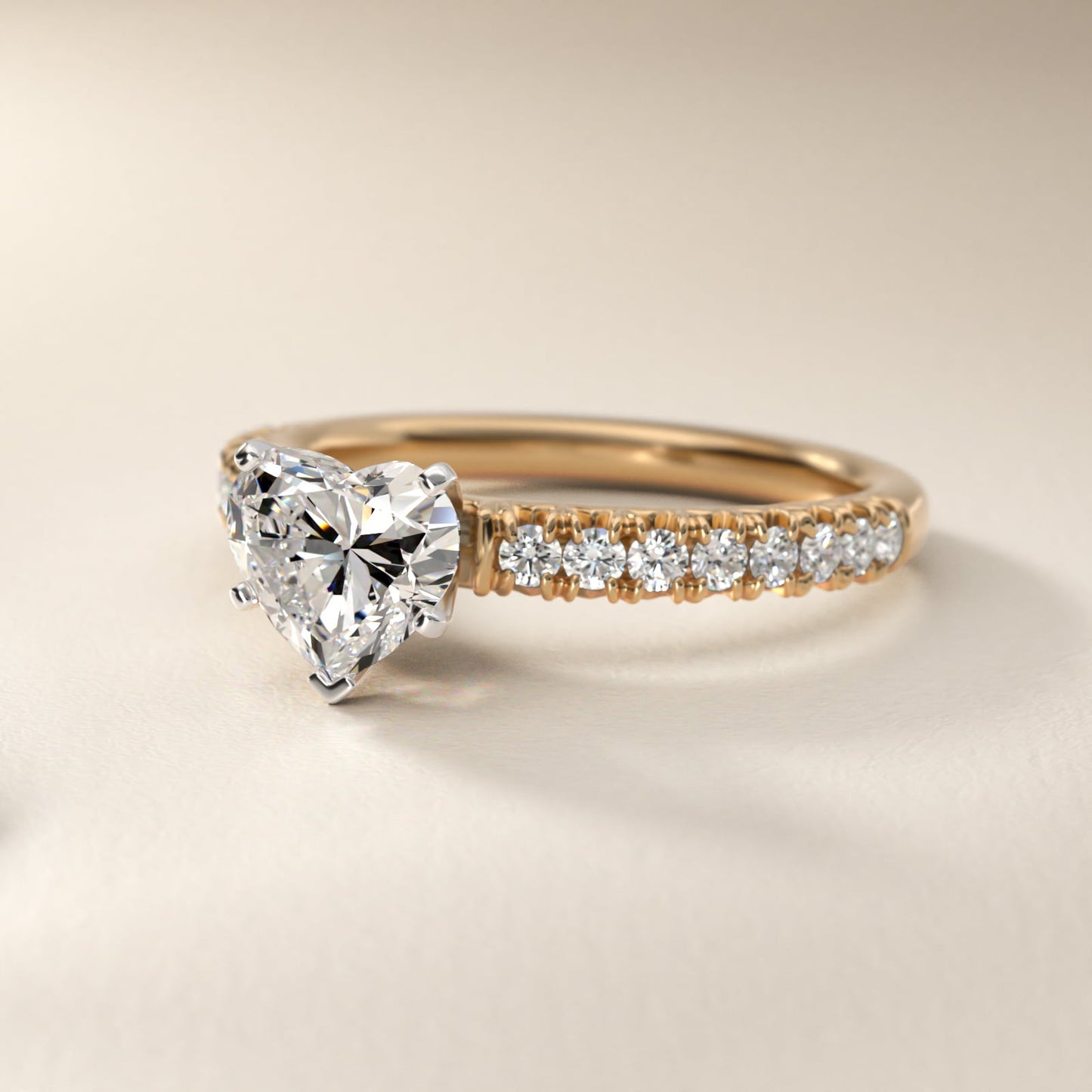 French PavŽ Diamond Engagement Ring in 14k Yellow Gold (1/4 ct. tw.) - Heart Center