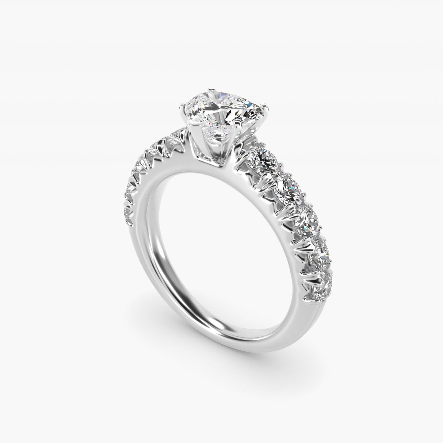 French PavŽ Diamond Engagement Ring in Platinum (1 ct. tw.) - Heart Center