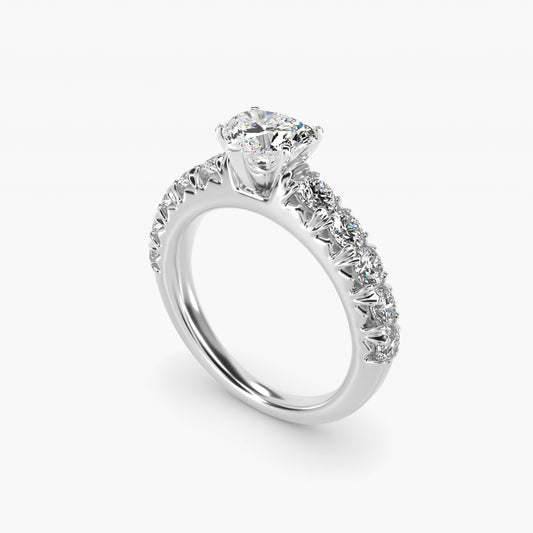 French PavŽ Diamond Engagement Ring in Platinum (1 ct. tw.) - Heart Center