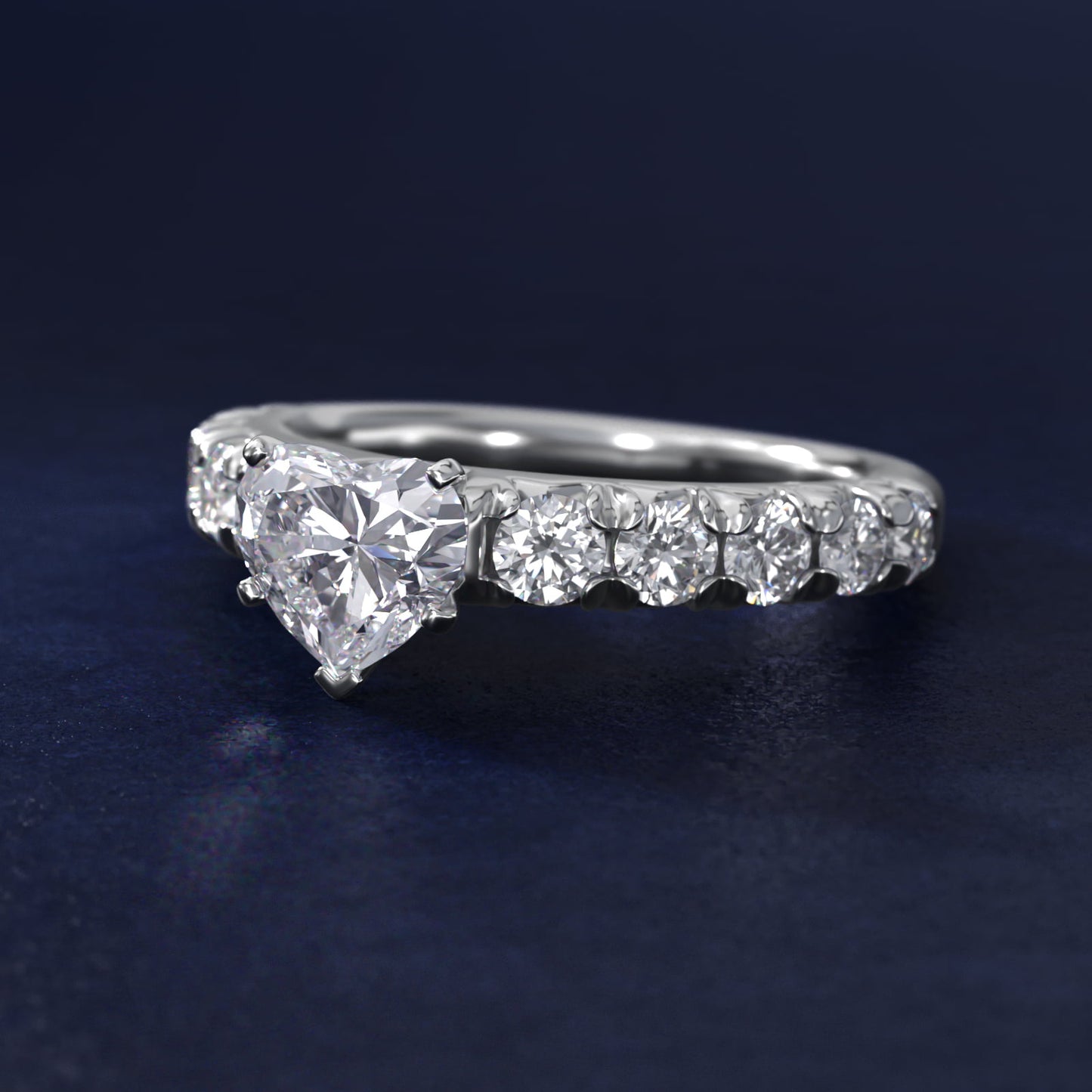 French PavŽ Diamond Engagement Ring in Platinum (1 ct. tw.) - Heart Center