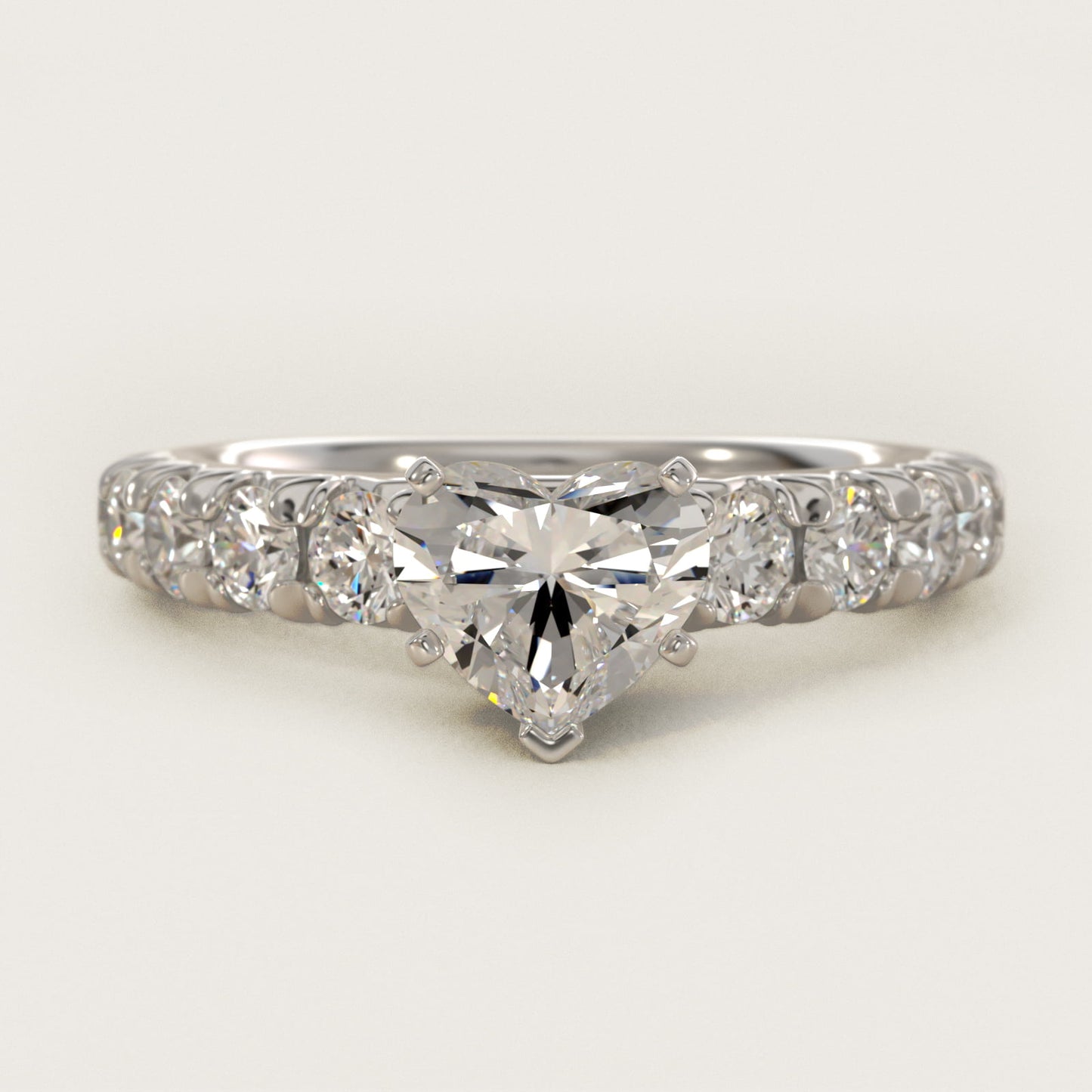 French PavŽ Diamond Engagement Ring in Platinum (1 ct. tw.) - Heart Center
