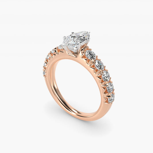 French PavŽ Diamond Engagement Ring in 18k Rose Gold (1 ct. tw.) - Marquise Center
