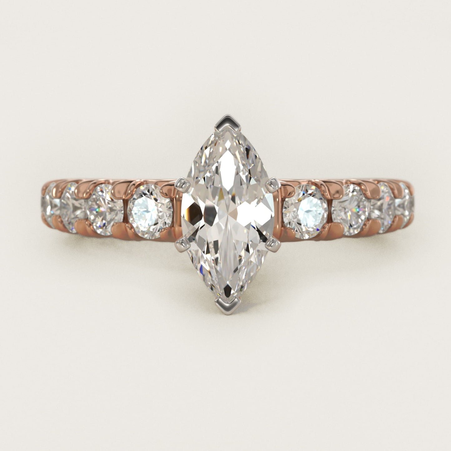 French PavŽ Diamond Engagement Ring in 18k Rose Gold (1 ct. tw.) - Marquise Center