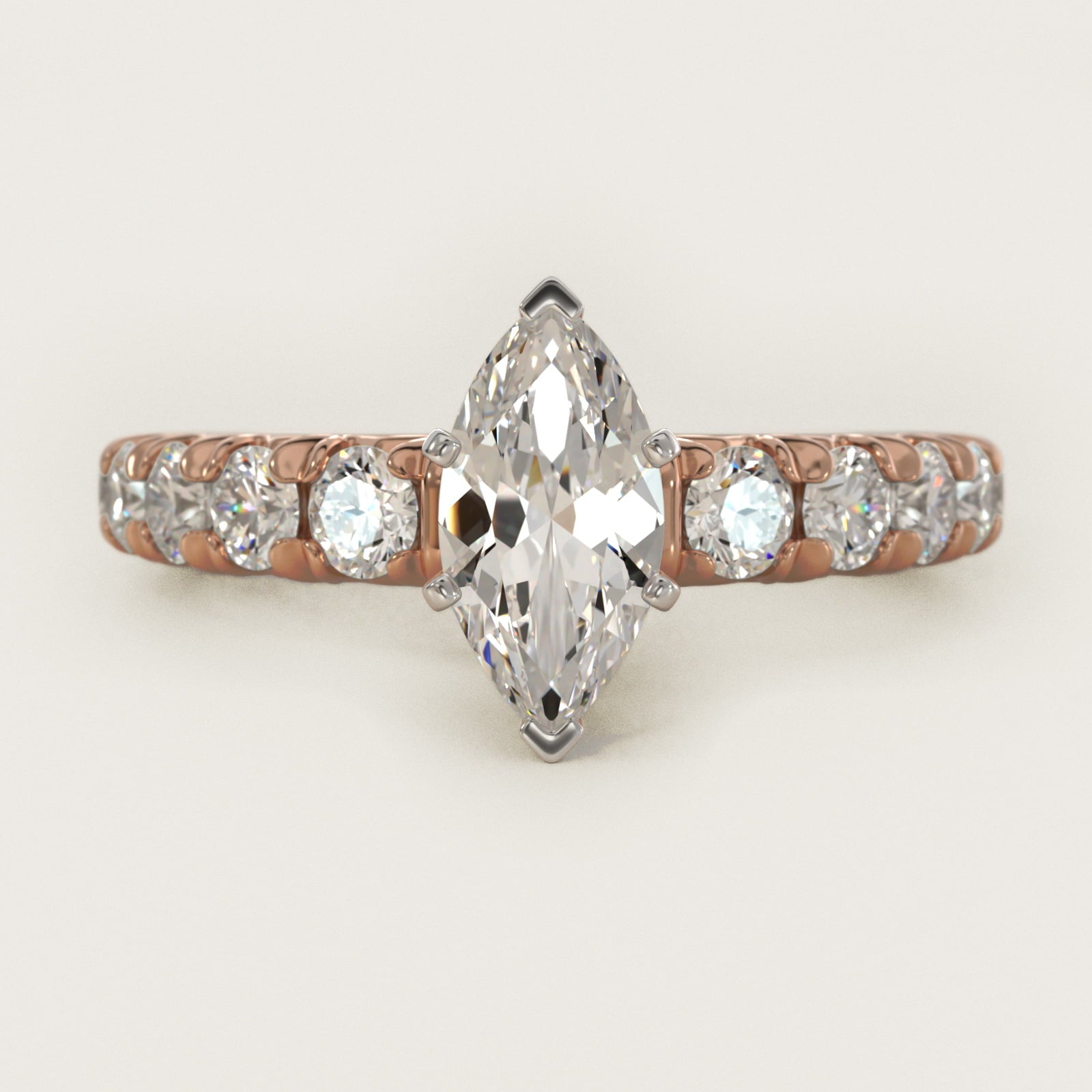 French PavŽ Diamond Engagement Ring in 18k Rose Gold (1 ct. tw.) - Marquise Center